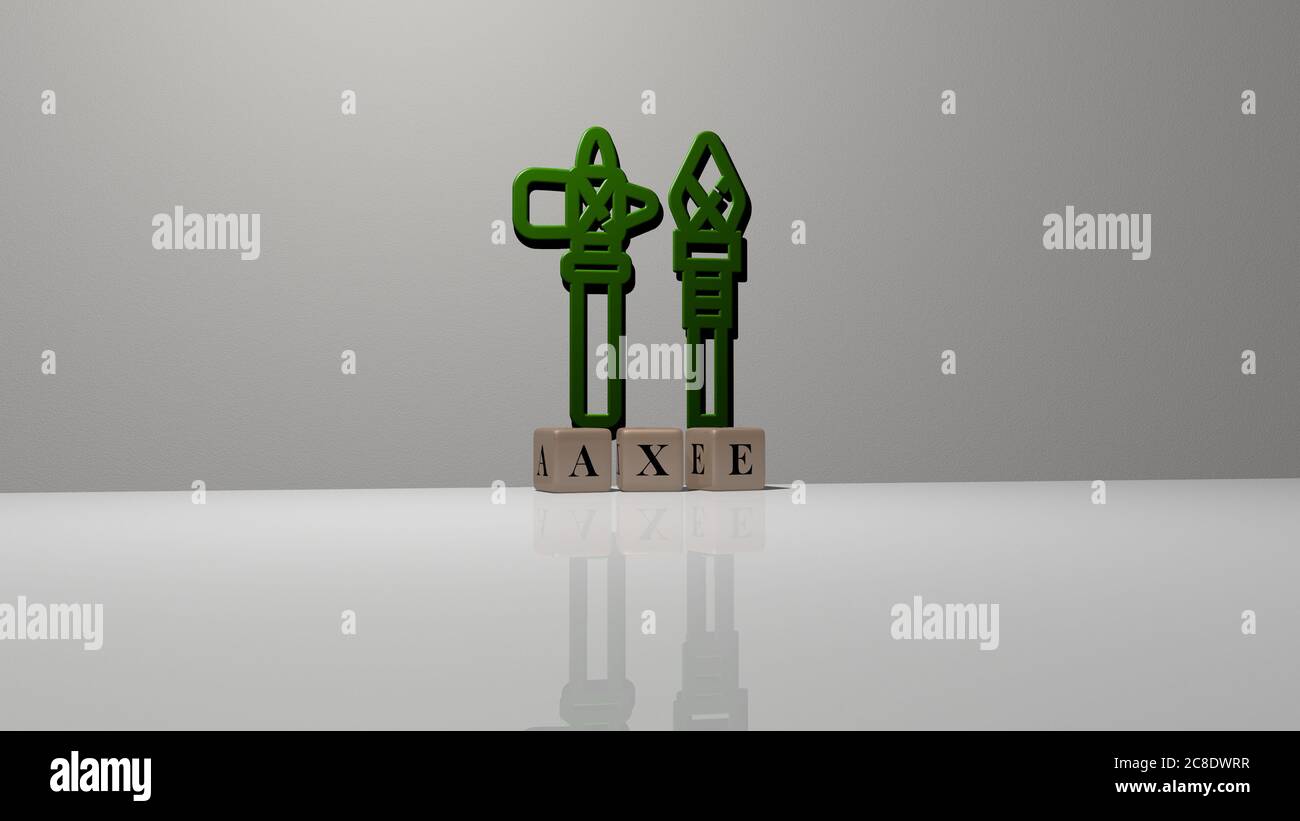 3D representation of axe with icon on the wall and text arranged by ...