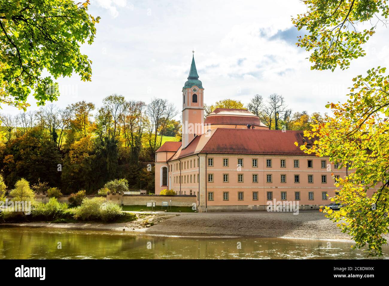 Germany, Bavaria, Kelheim, Weltenburg Abbey standing on bank of Danube Stock Photo