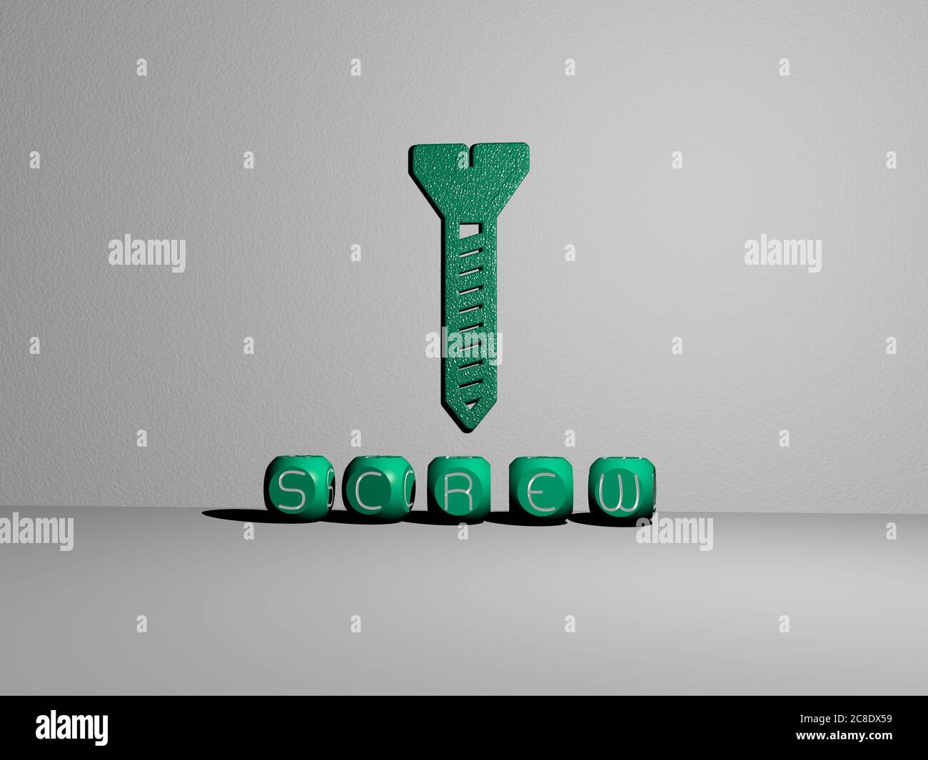 3D illustration of screw graphics and text made by metallic dice ...