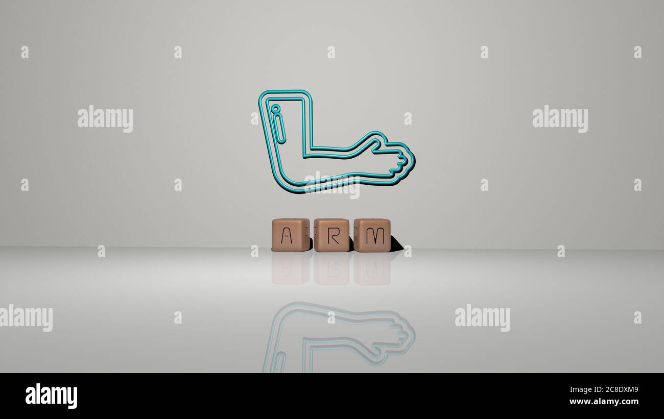 3D illustration of ARM graphics and text made by metallic dice letters ...