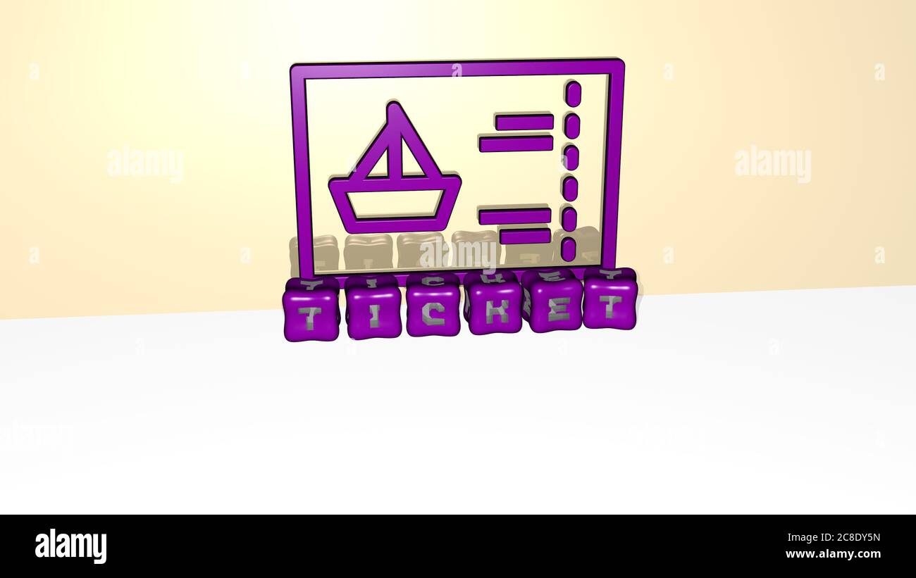 3D representation of ticket with icon on the wall and text arranged by ...