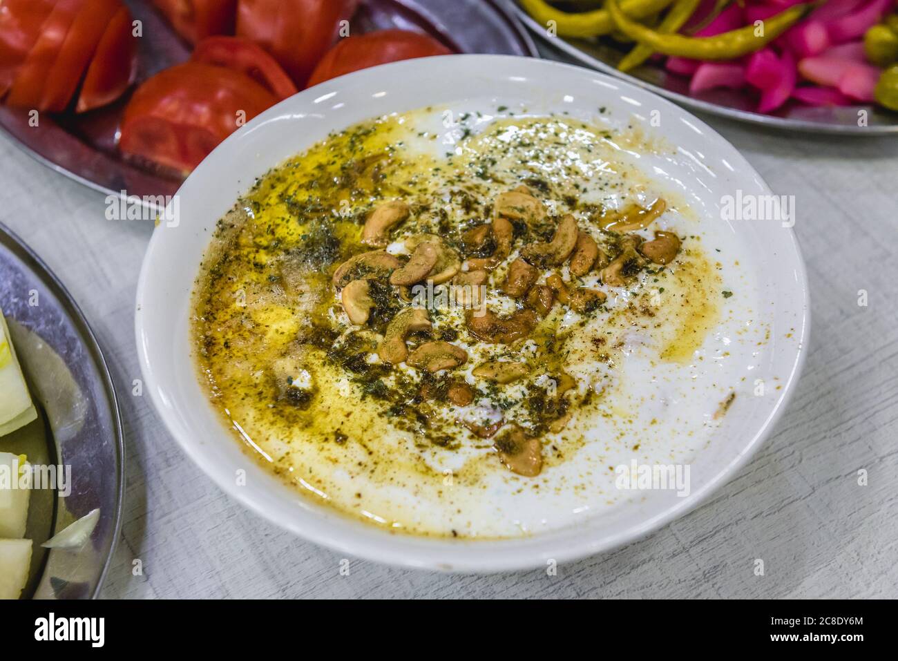 Fatteh bil laban dish in restaurant in Beirut, Lebanon Stock Photo