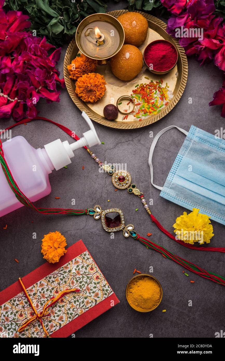 concept of Raksha Bandhan or Rakhi Festival in Corona Virus or ...