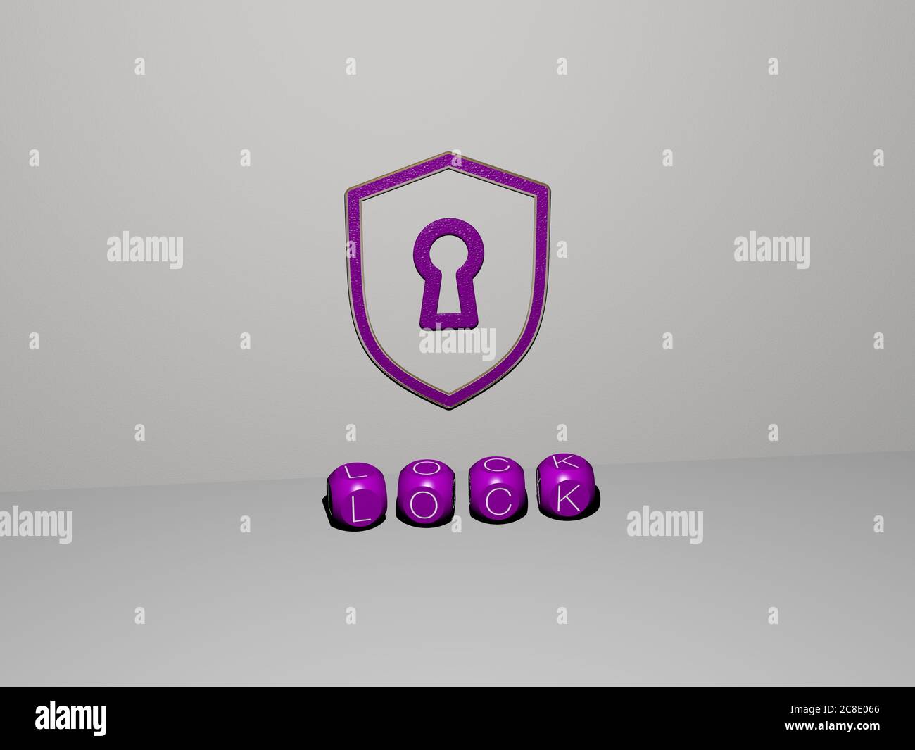 3D illustration of LOCK graphics and text made by metallic dice letters ...
