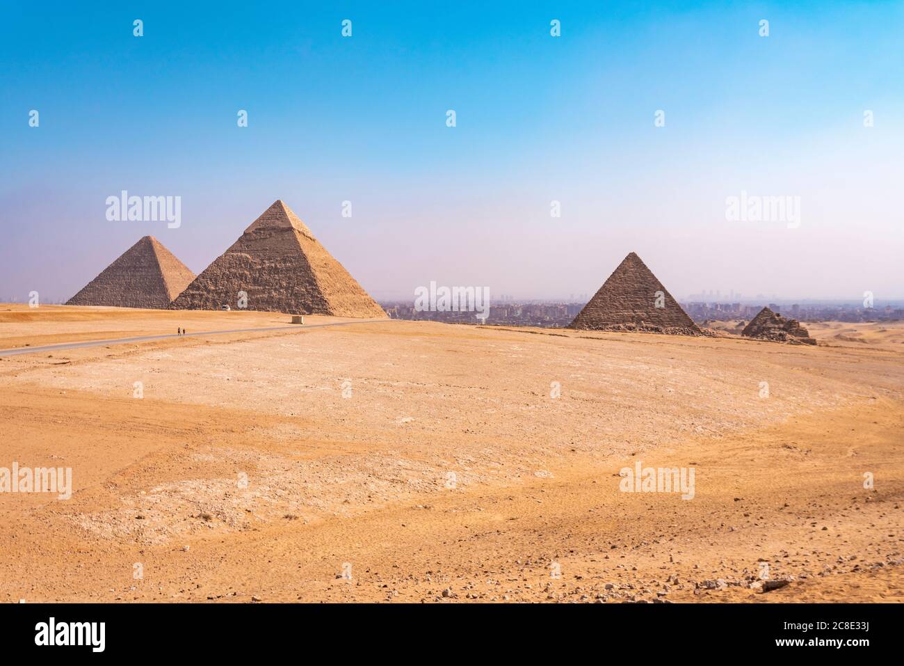 Egypt, Giza Governorate, Giza, Clear sky over Giza Pyramids Stock Photo