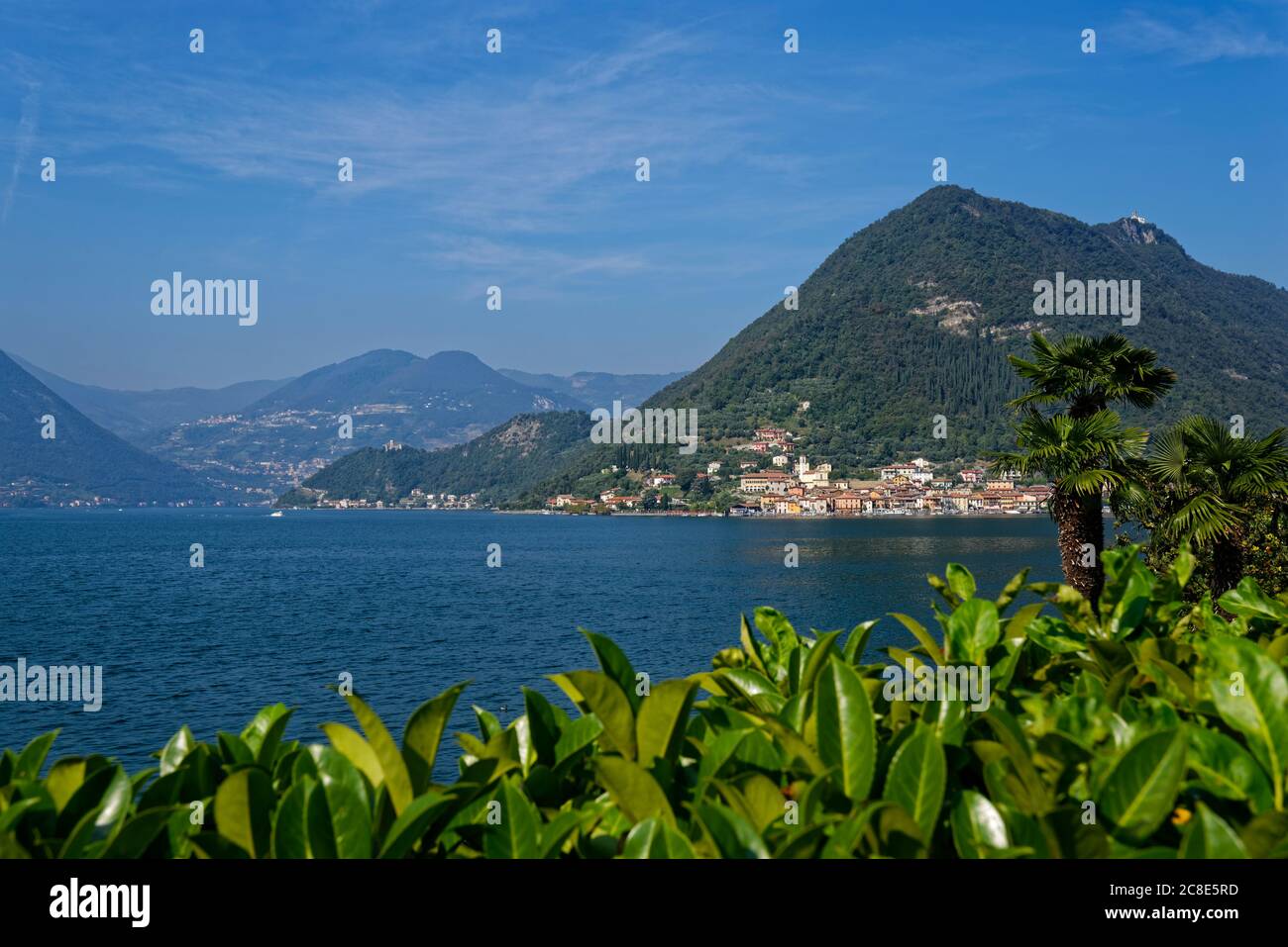 Italy, Lombardy, Monte Isola, Sulzano, Lake Iseo surrounded with mountains Stock Photo