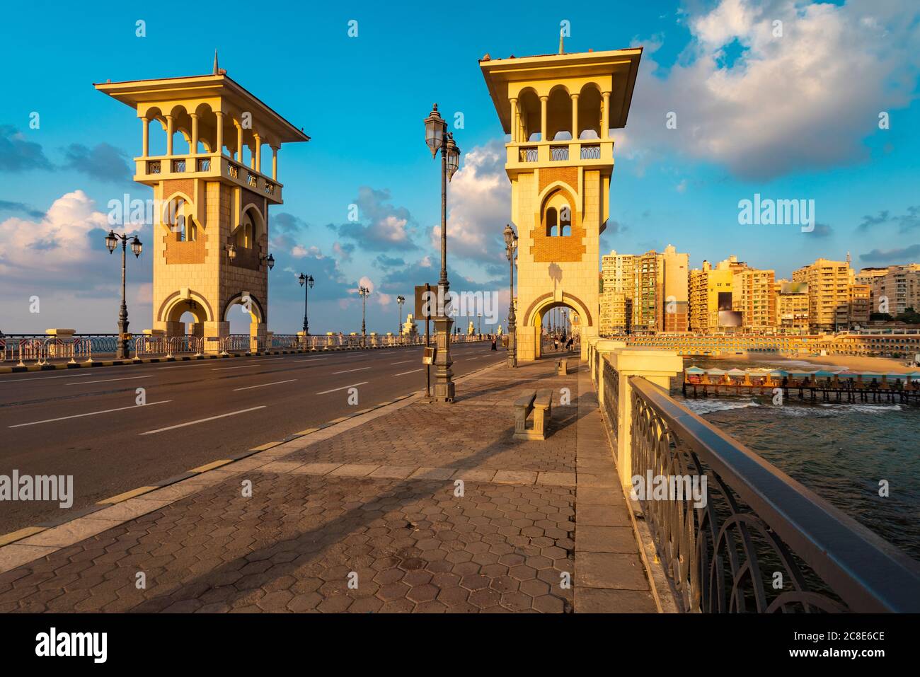 Egypt, Alexandria, Stanley bridge at sunset Stock Photo
