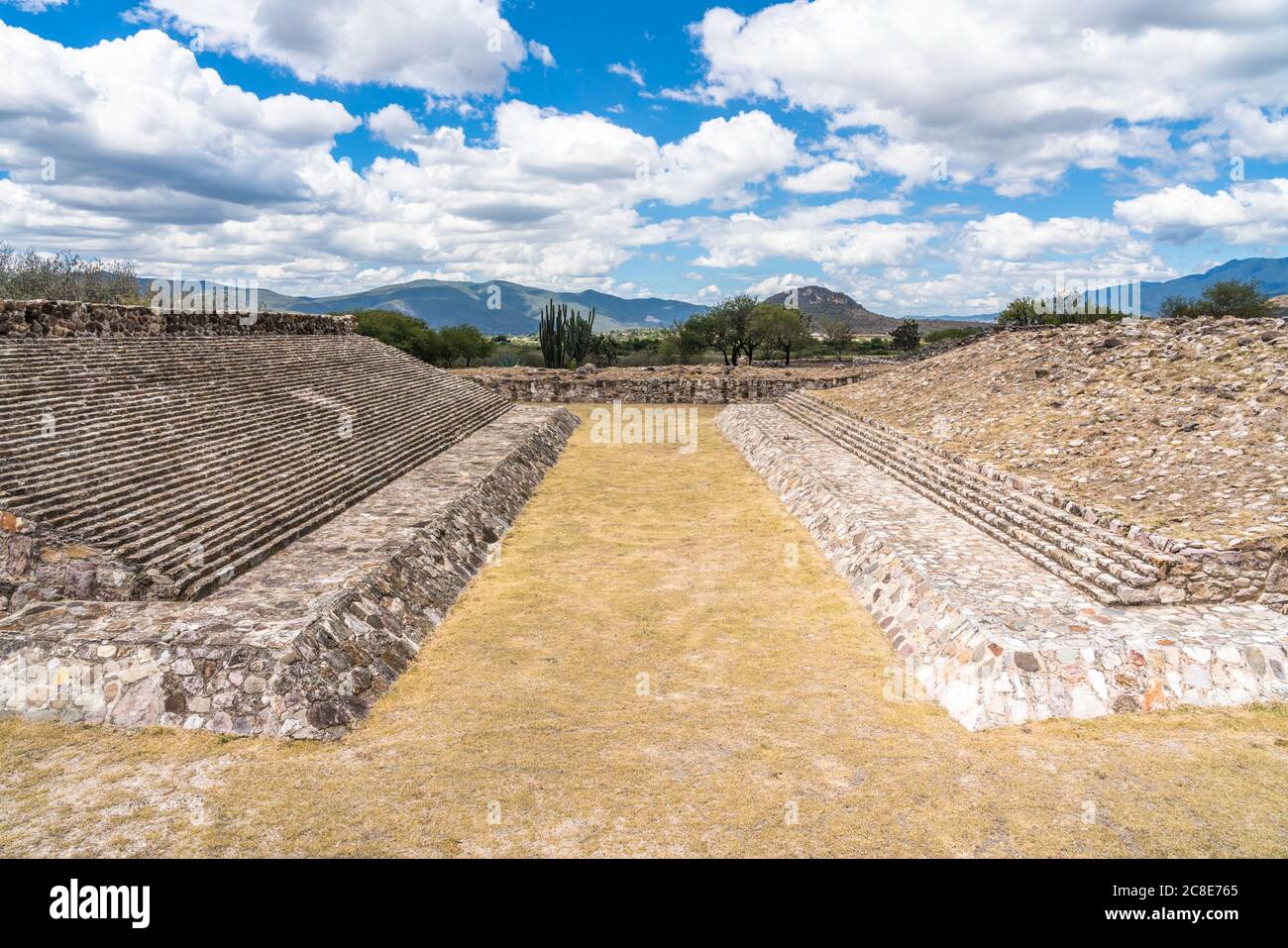 The ball court in the ruins of the pre-Hispanic Zapotec city of Dainzu ...