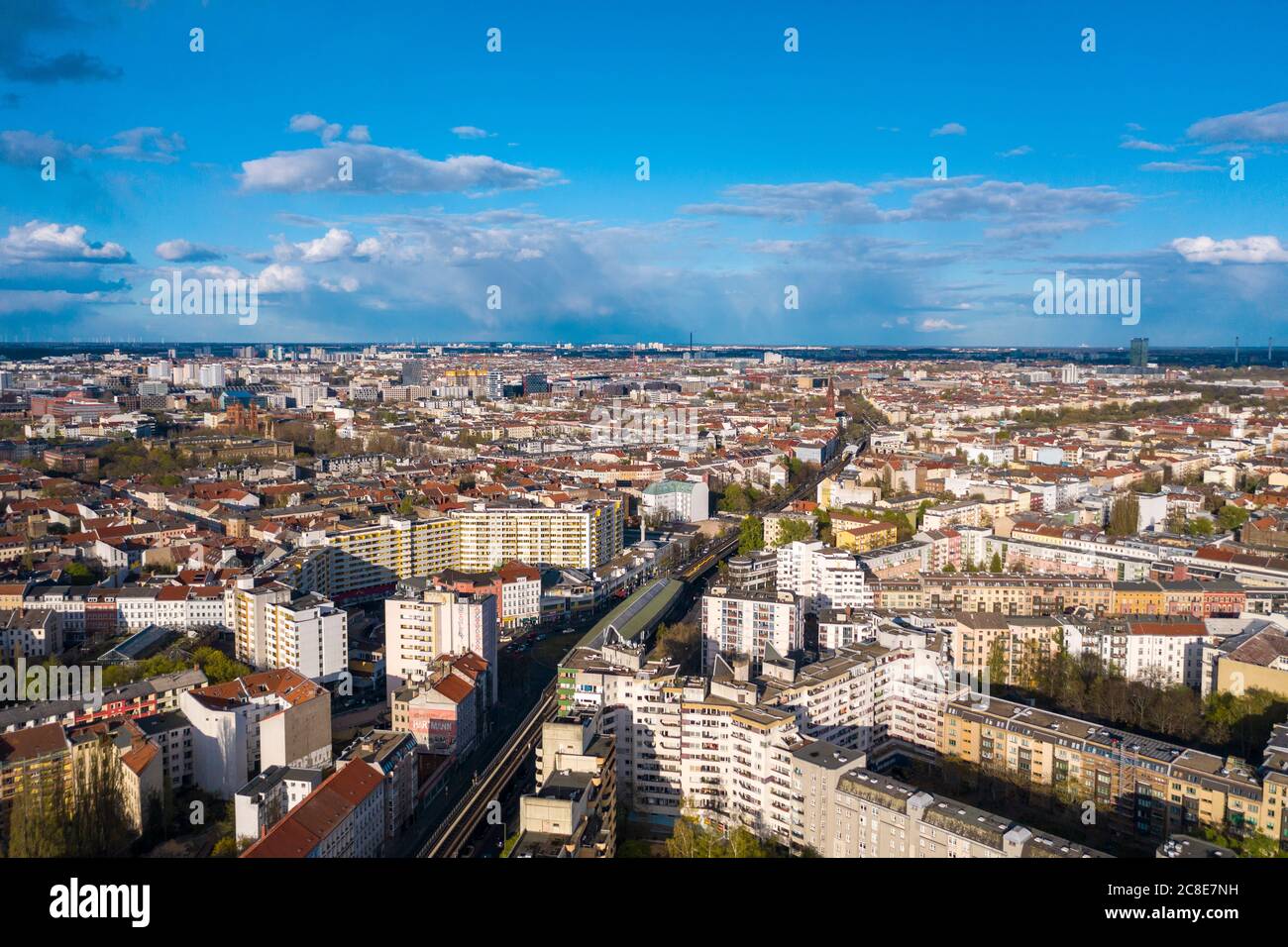 Germany, Berlin, Aerial view of Kottbusser Tor station and surrounding buildings Stock Photo