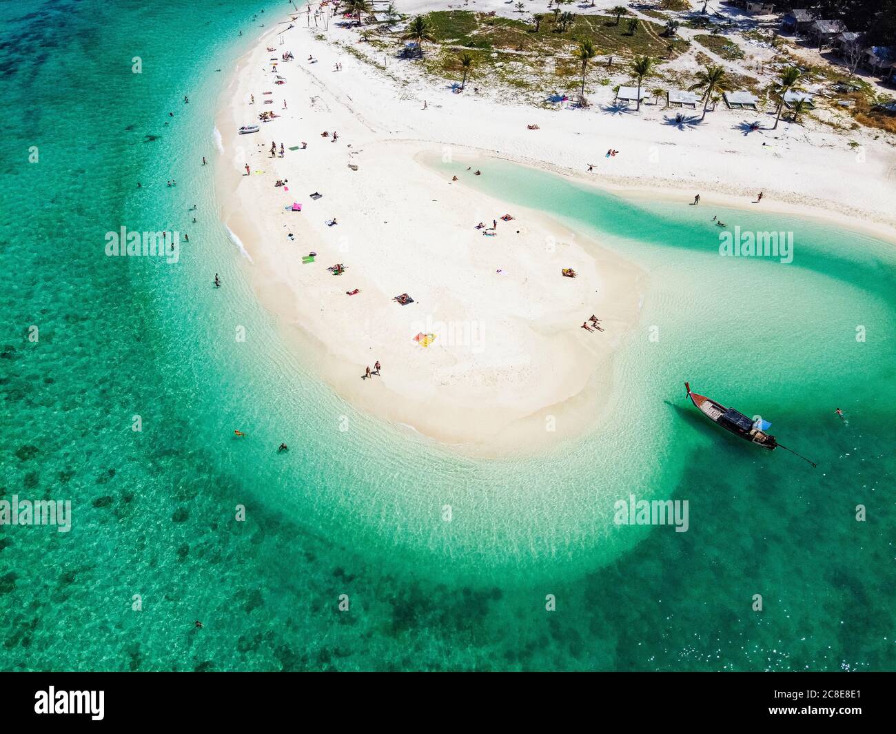 Thailand, Satun Province, Ko Lipe, Aerial view of people relaxing on North Point Beach in summer Stock Photo