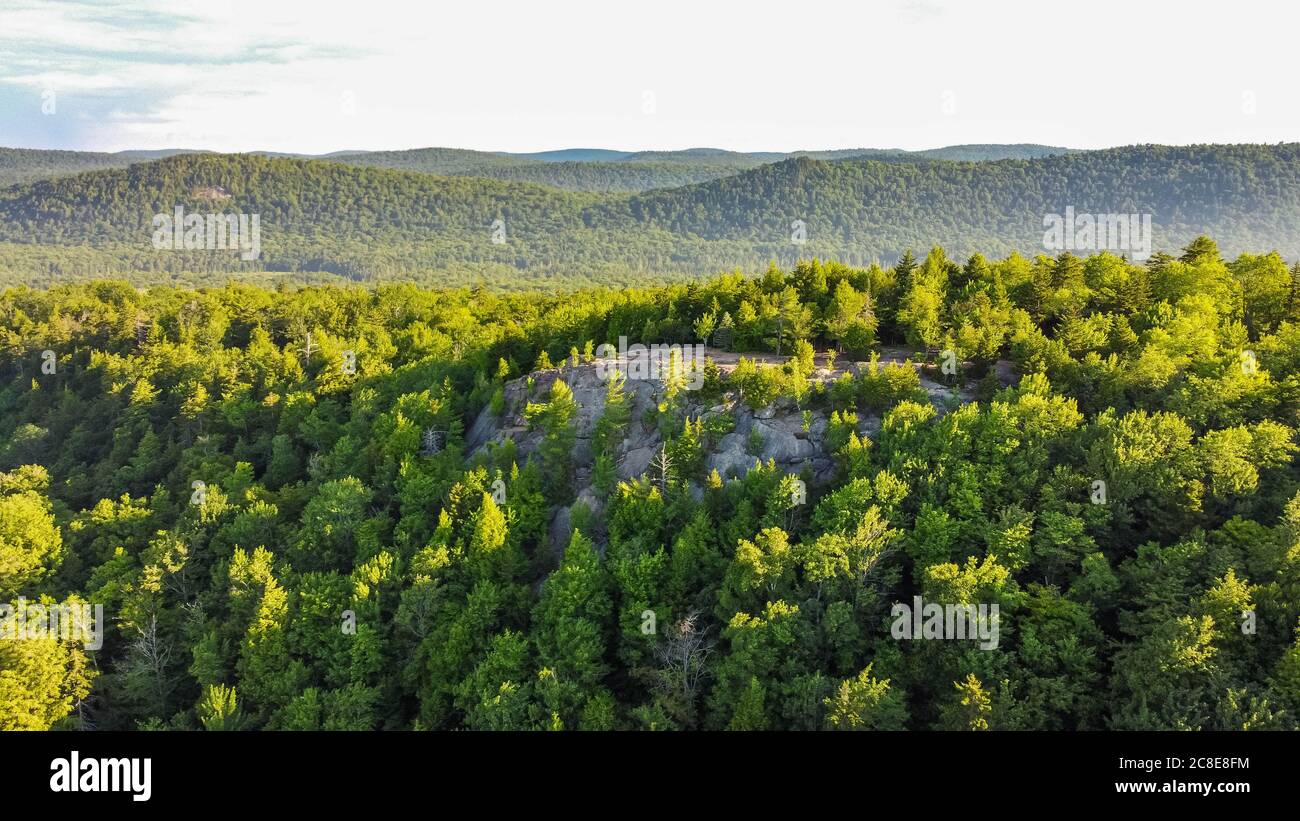 Scenic aerial view of Rocky Mountain Summit at Adirondacks area New