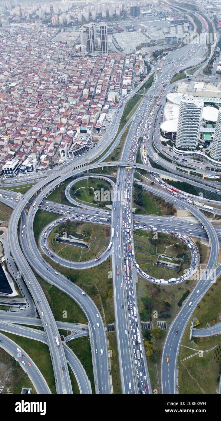 Aerial view of the roundabout, transportations, route in istanbul Stock Photo