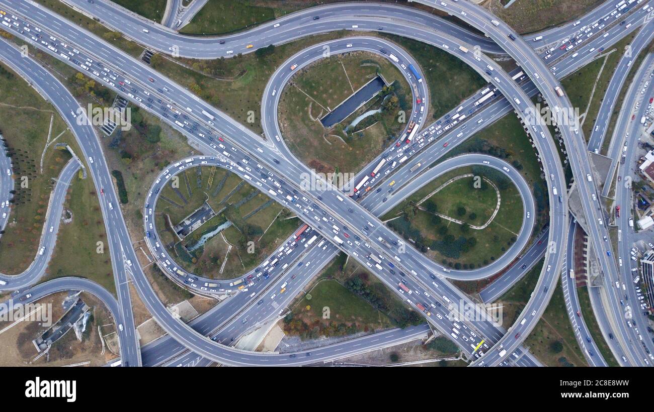 Aerial view of the roundabout, transportations, route in istanbul Stock Photo