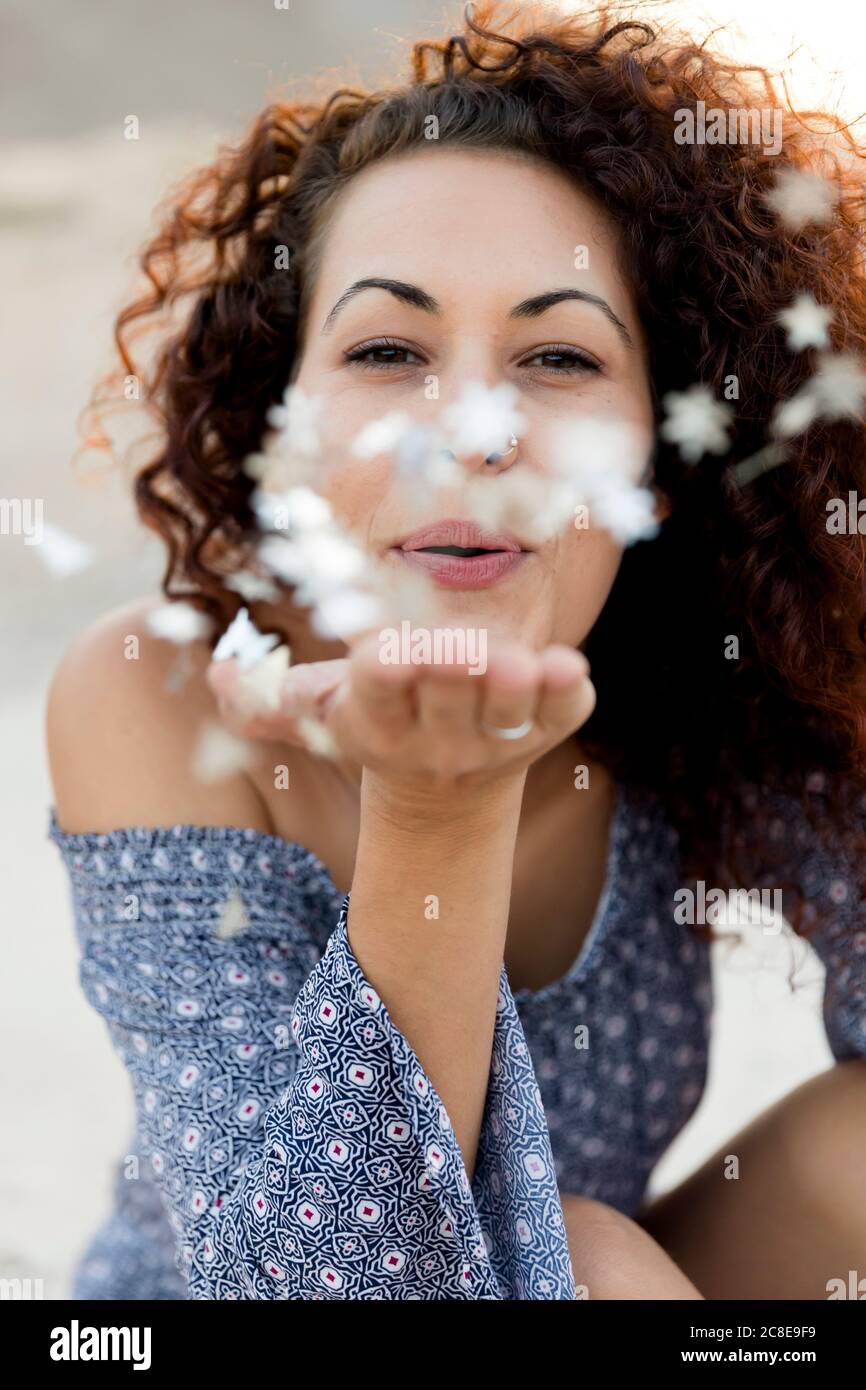 Woman long curly hair blowing hi-res stock photography and images - Alamy