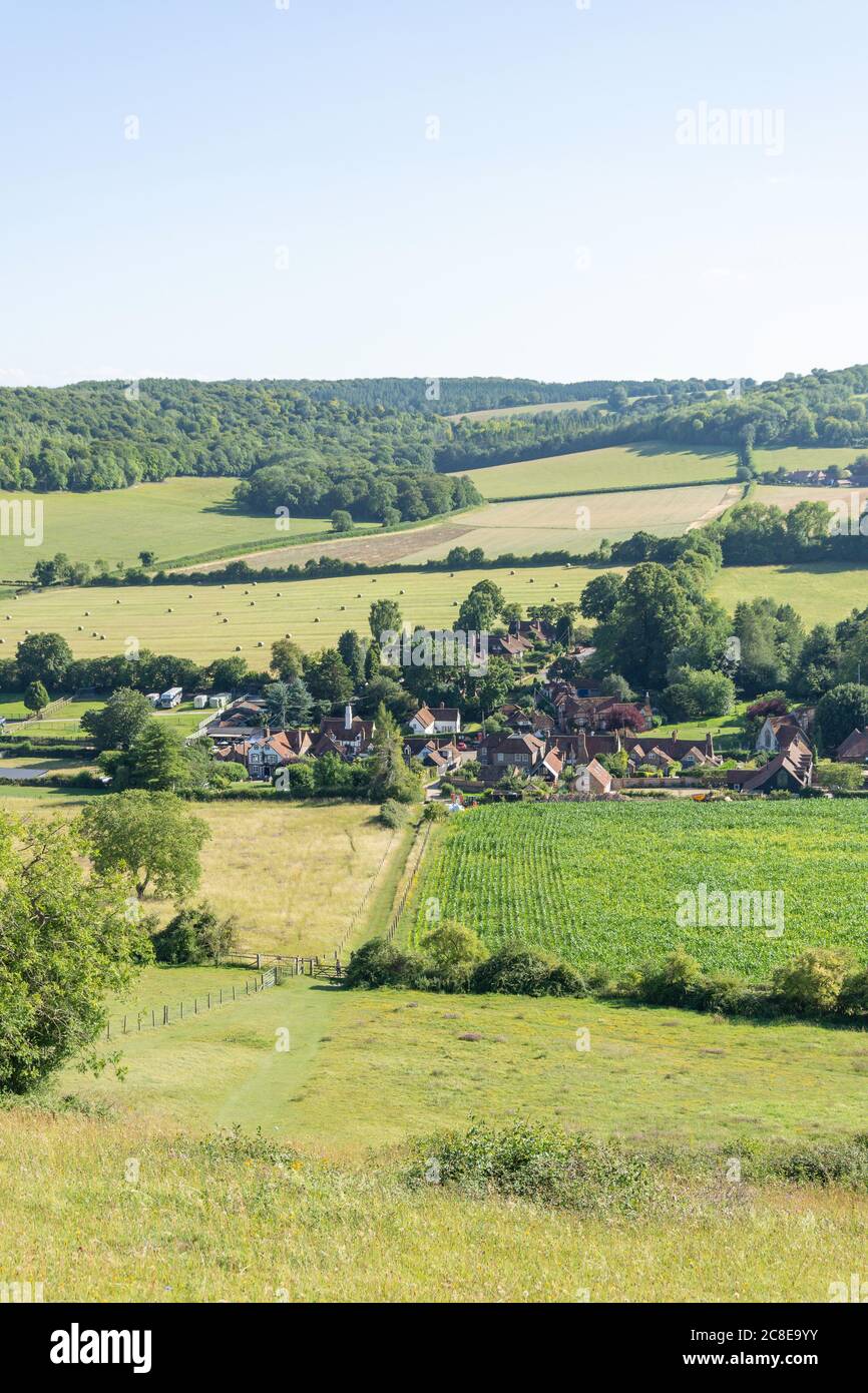 Village from Ibstone hill, Turville, Buckinghamshire, England, United Kingdom Stock Photo
