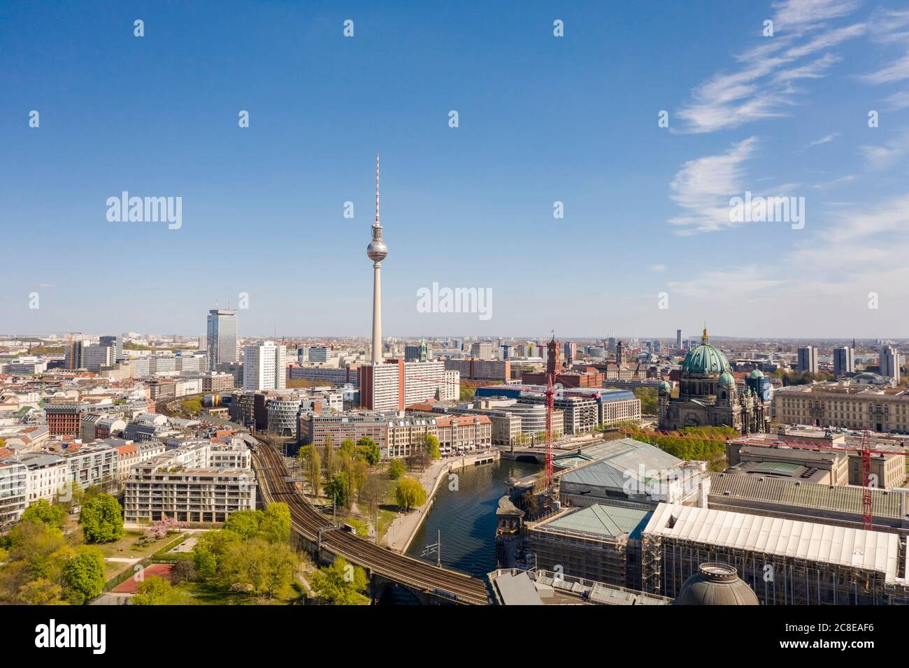 Germany, Berlin, Aerial view of buildings surrounding Fernsehturm ...