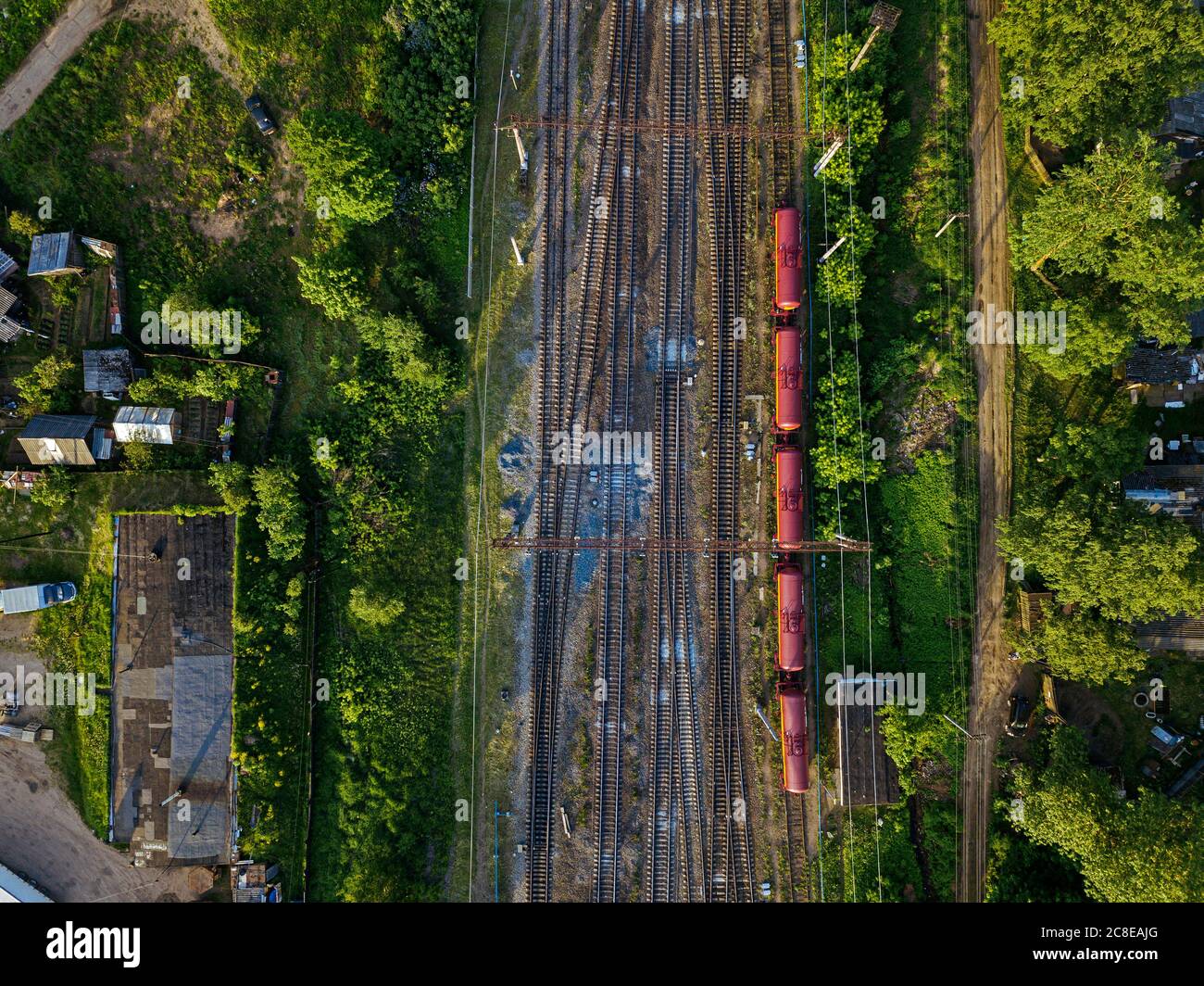 Aerial view of stationary railroad cars hi-res stock photography and ...