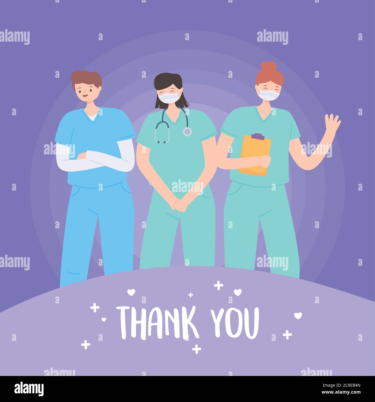 thank you doctors and nurses, medical staff team with mask protection ...