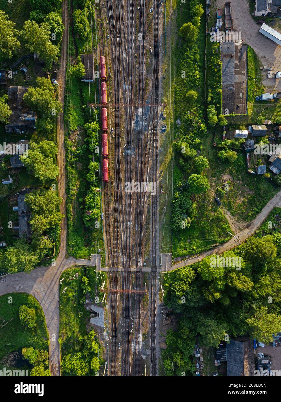 Aerial view of stationary railroad cars hi-res stock photography and ...