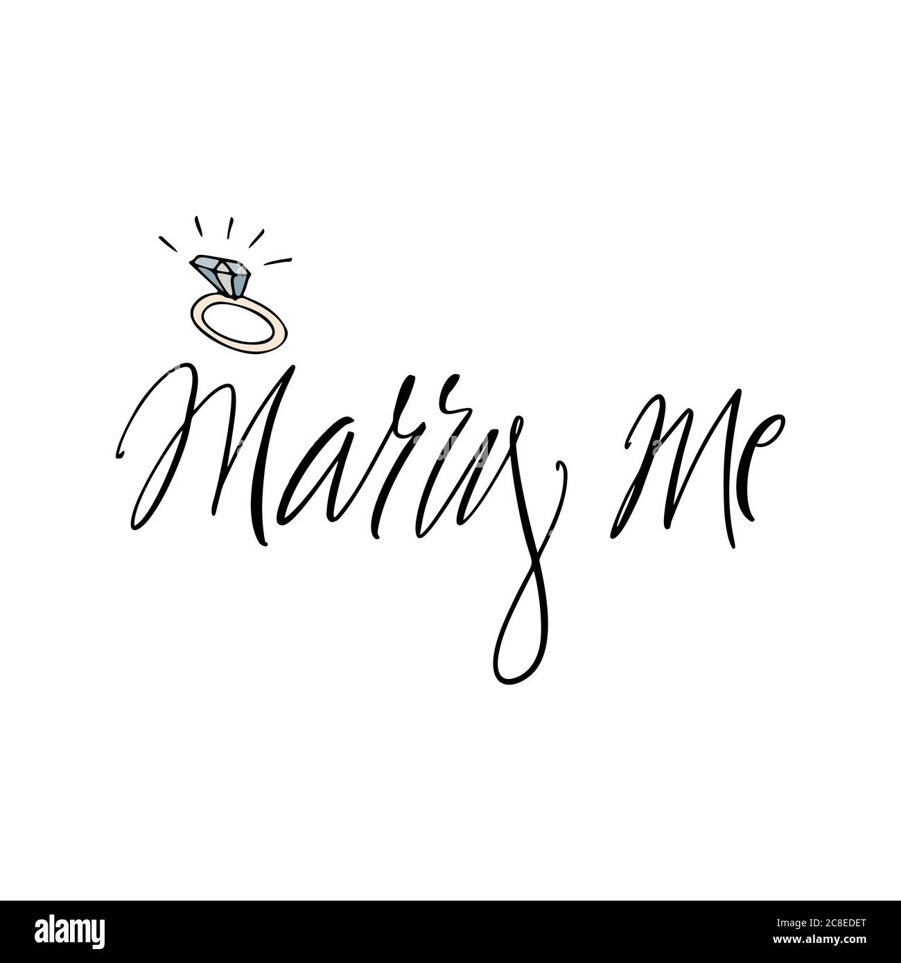 Marry me modern brush calligraphy for card, poster. Ink illustration