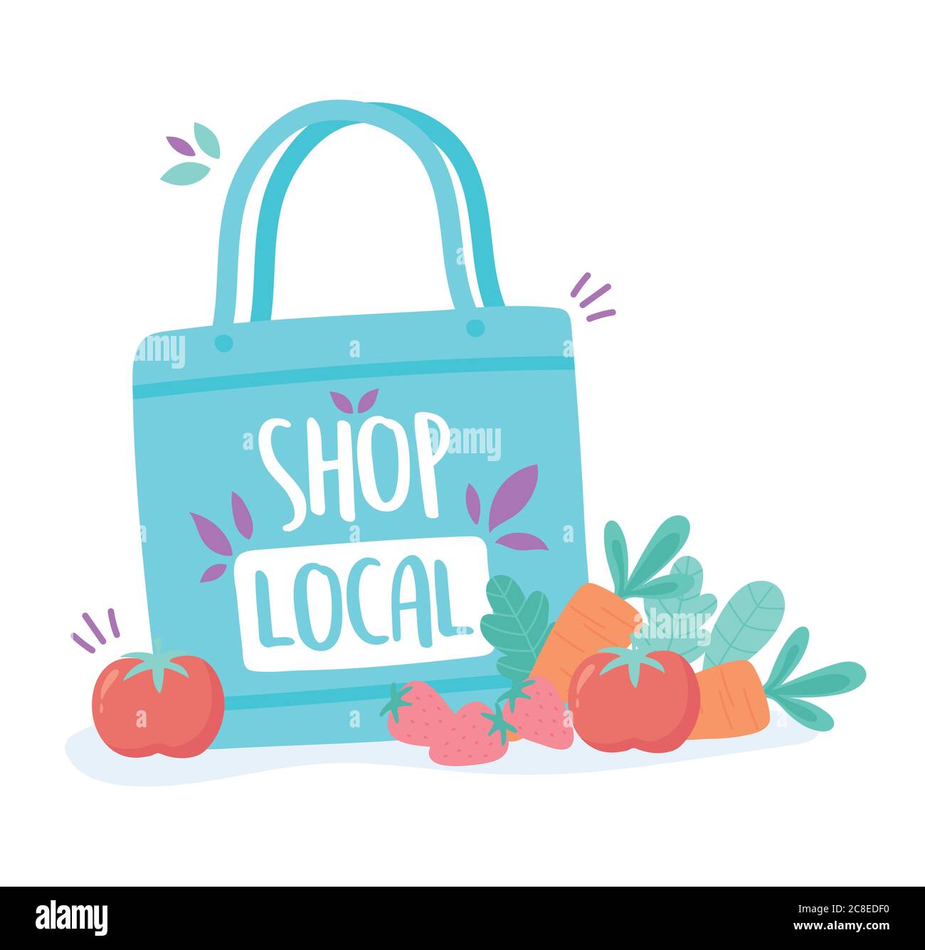 support local business, shop small market eco bag with fruits and ...