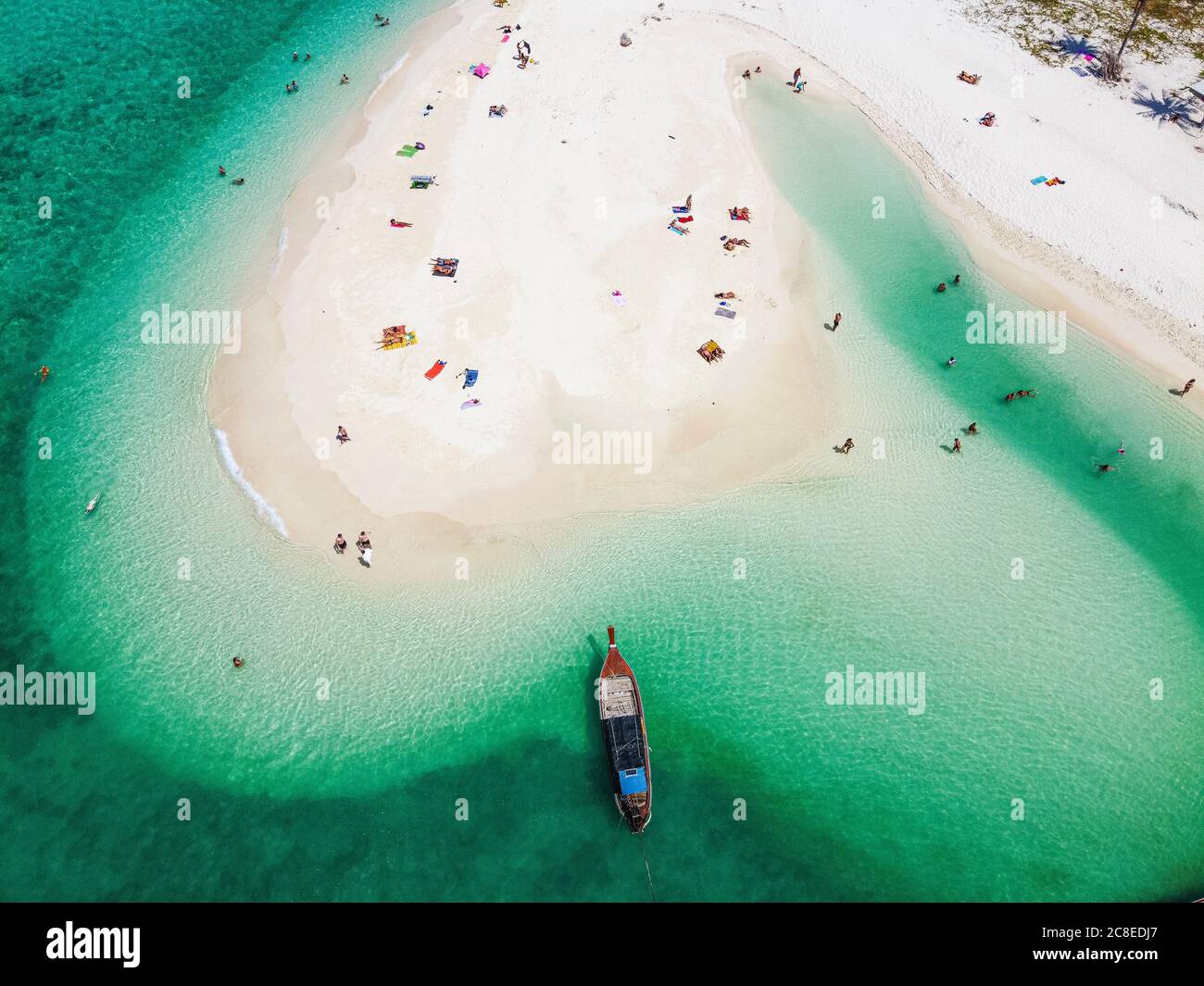 Thailand, Satun Province, Ko Lipe, Aerial view of people relaxing on North Point Beach in summer Stock Photo