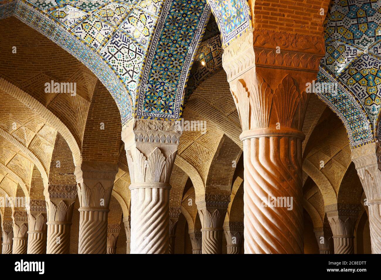 Iran, Fars Province, Shiraz, Columns and ribbed vaulting of Vakil Mosque Stock Photo