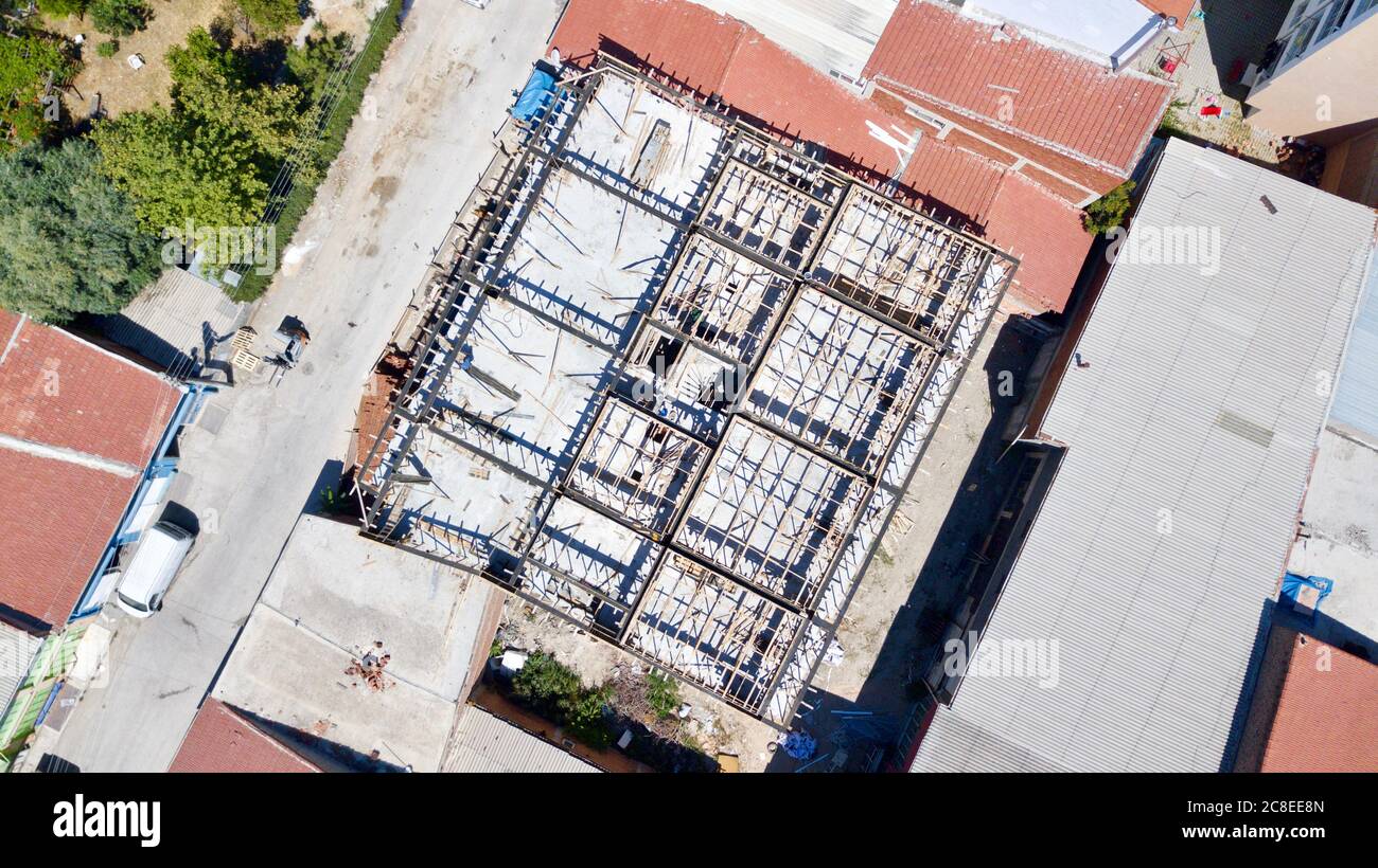 aerial view of construction worker in construction site Stock Photo