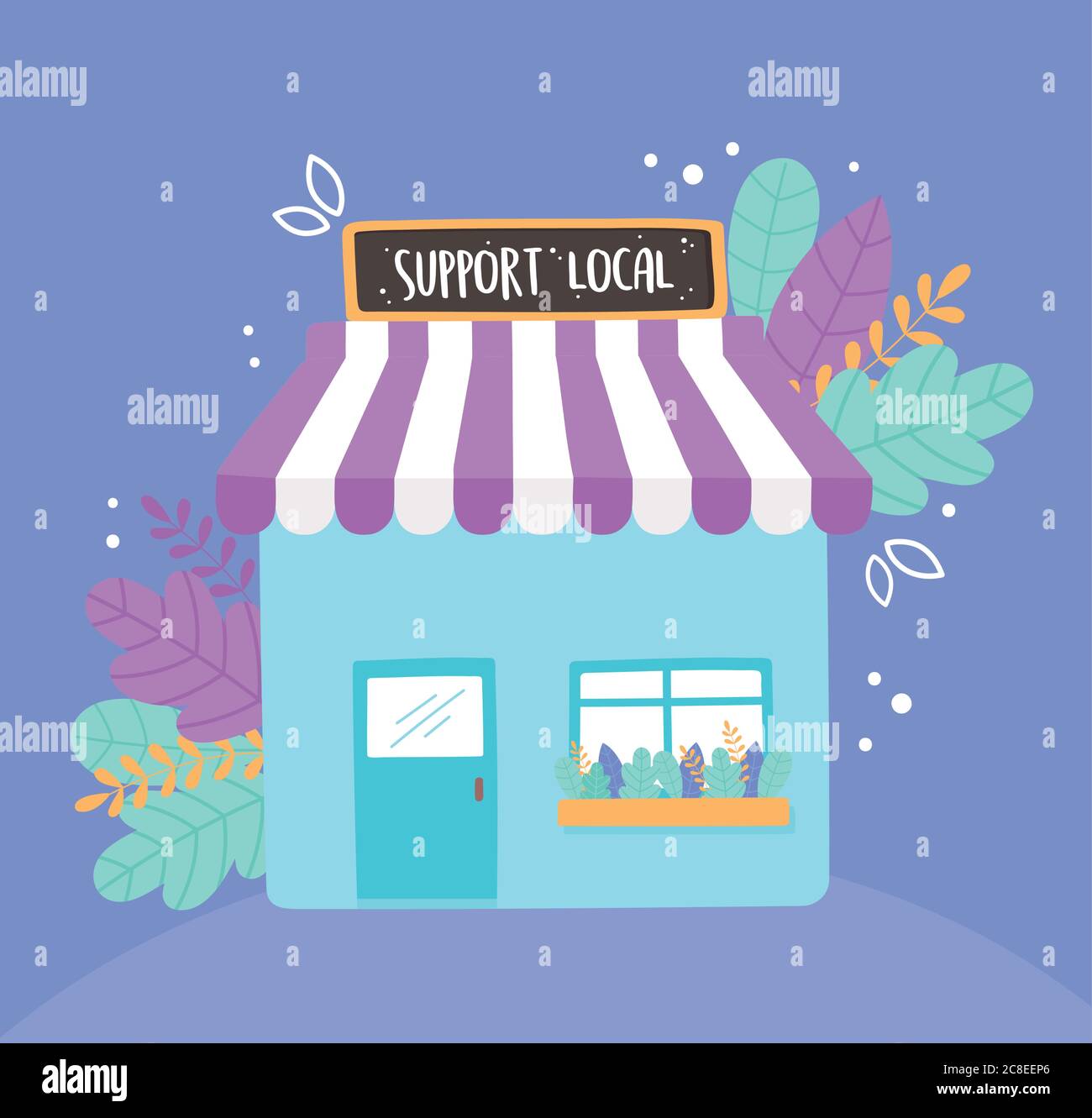 support local business, shop small market with billboard facade vector ...