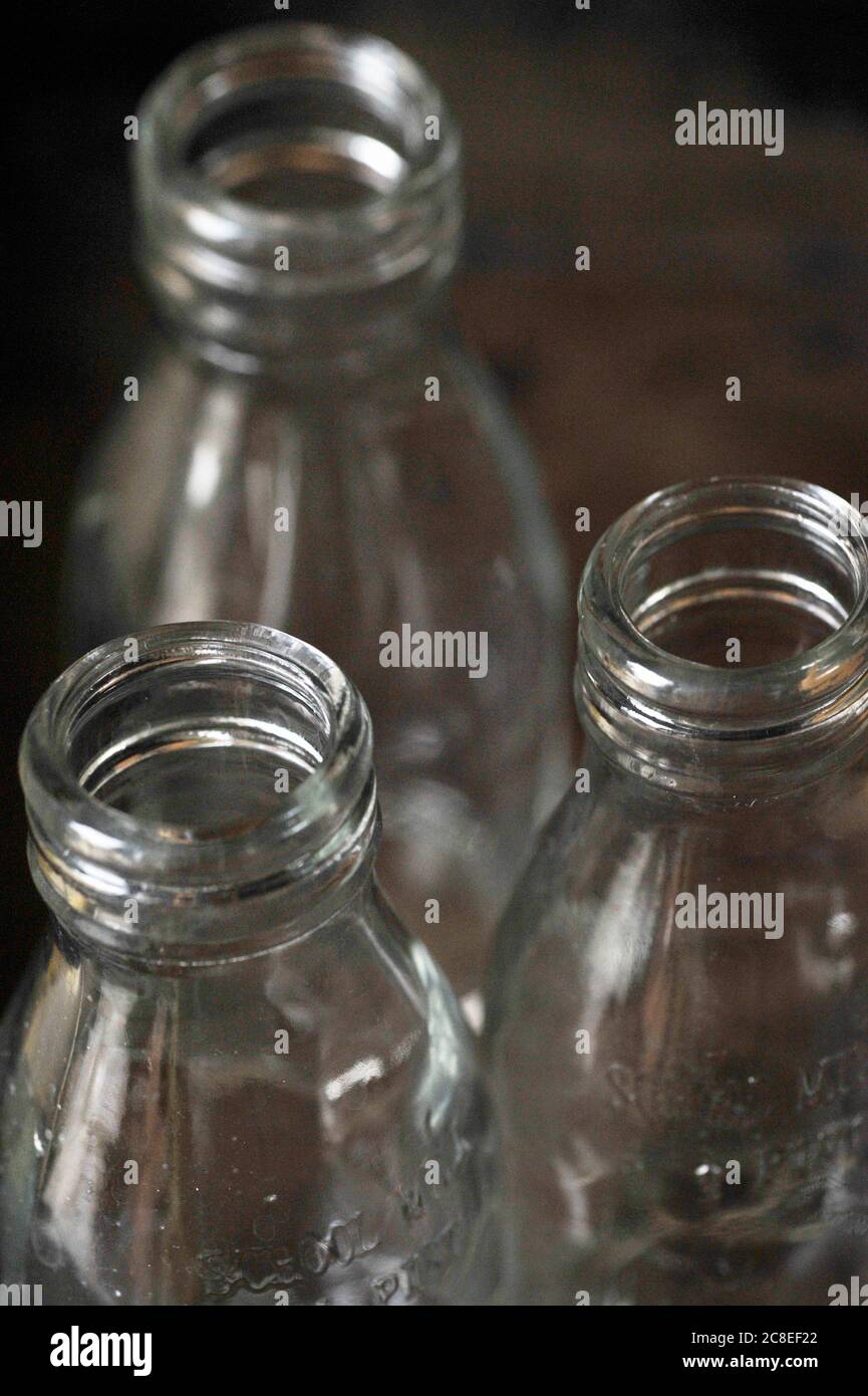 Small Milk Bottle Retro Glass Vintage Red Graphics Bishops Farms 1/3 Qt 