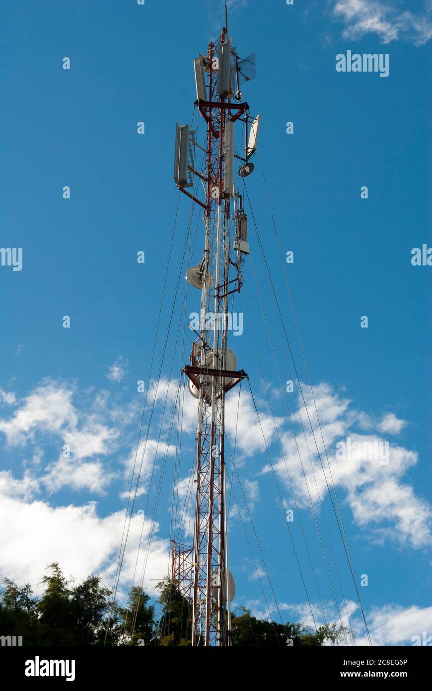 Telephone transmission tower, mountainous terrain in height, Guatemala ...