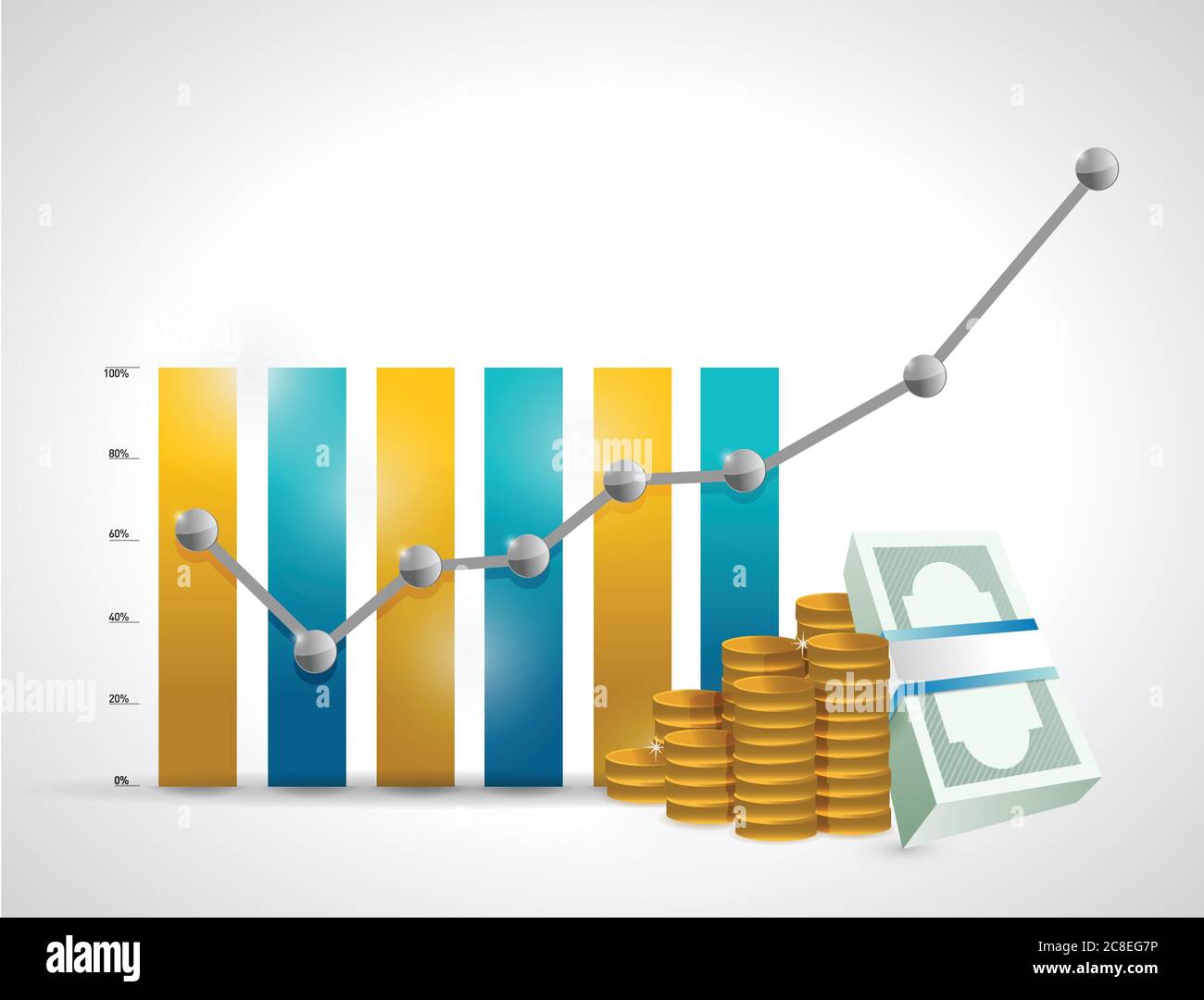 Business graph and money illustration design over a white background ...