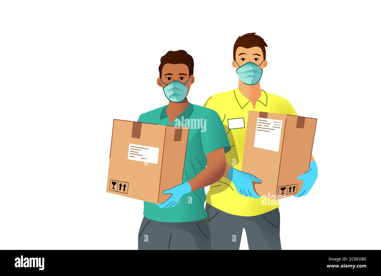 Delivery man in medical mask and gloves Royalty Free Vector