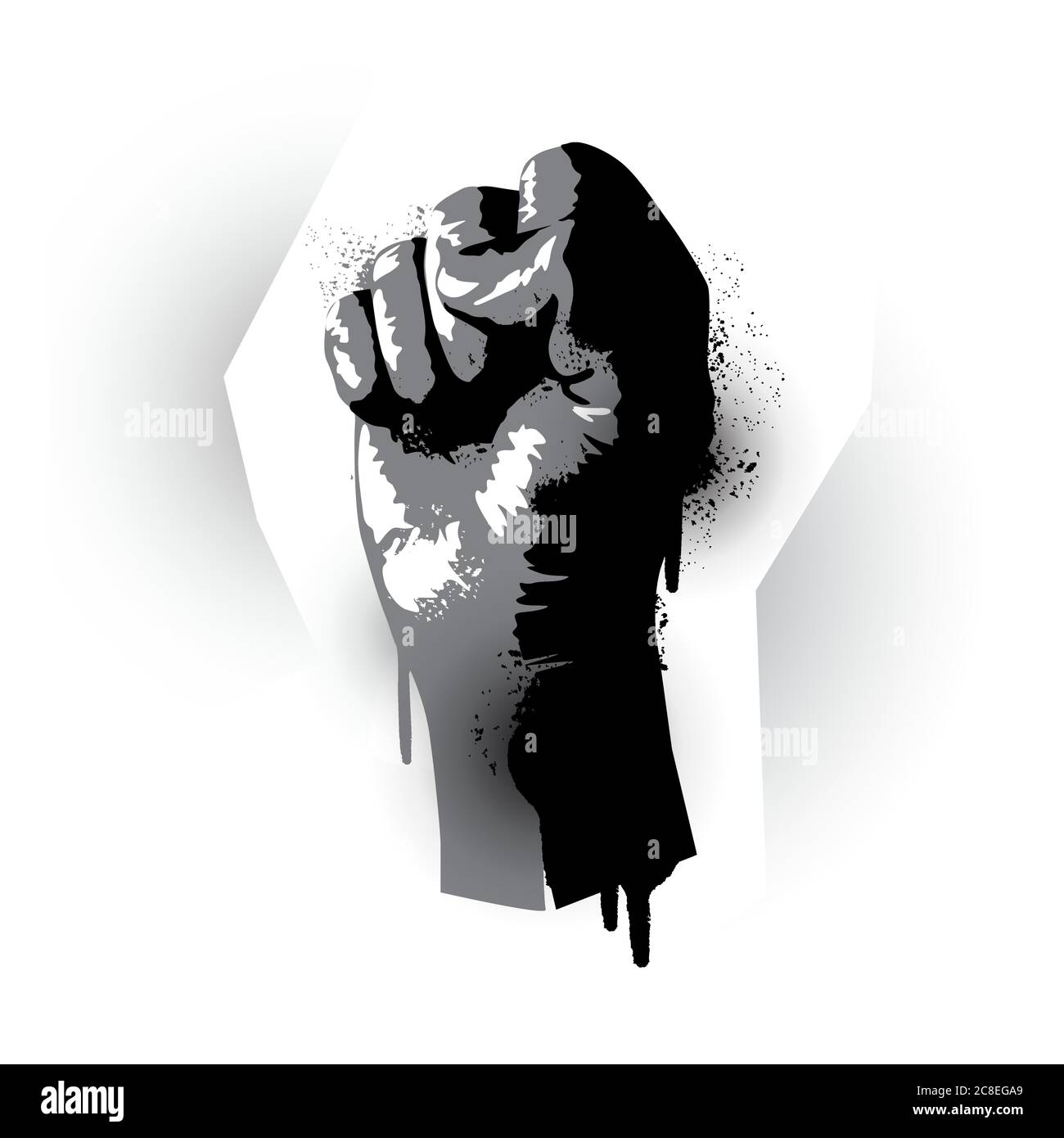 Stencil graffiti effect rising fist. Human rights, protest and demonstration vector illustration Stock Vector