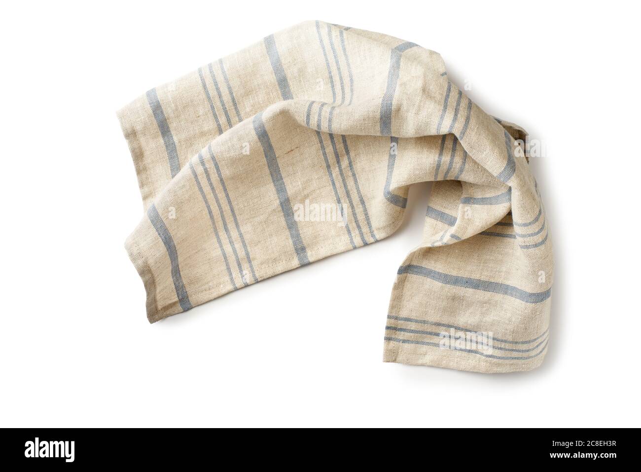 Striped natural fabric napkin isolated on white Stock Photo