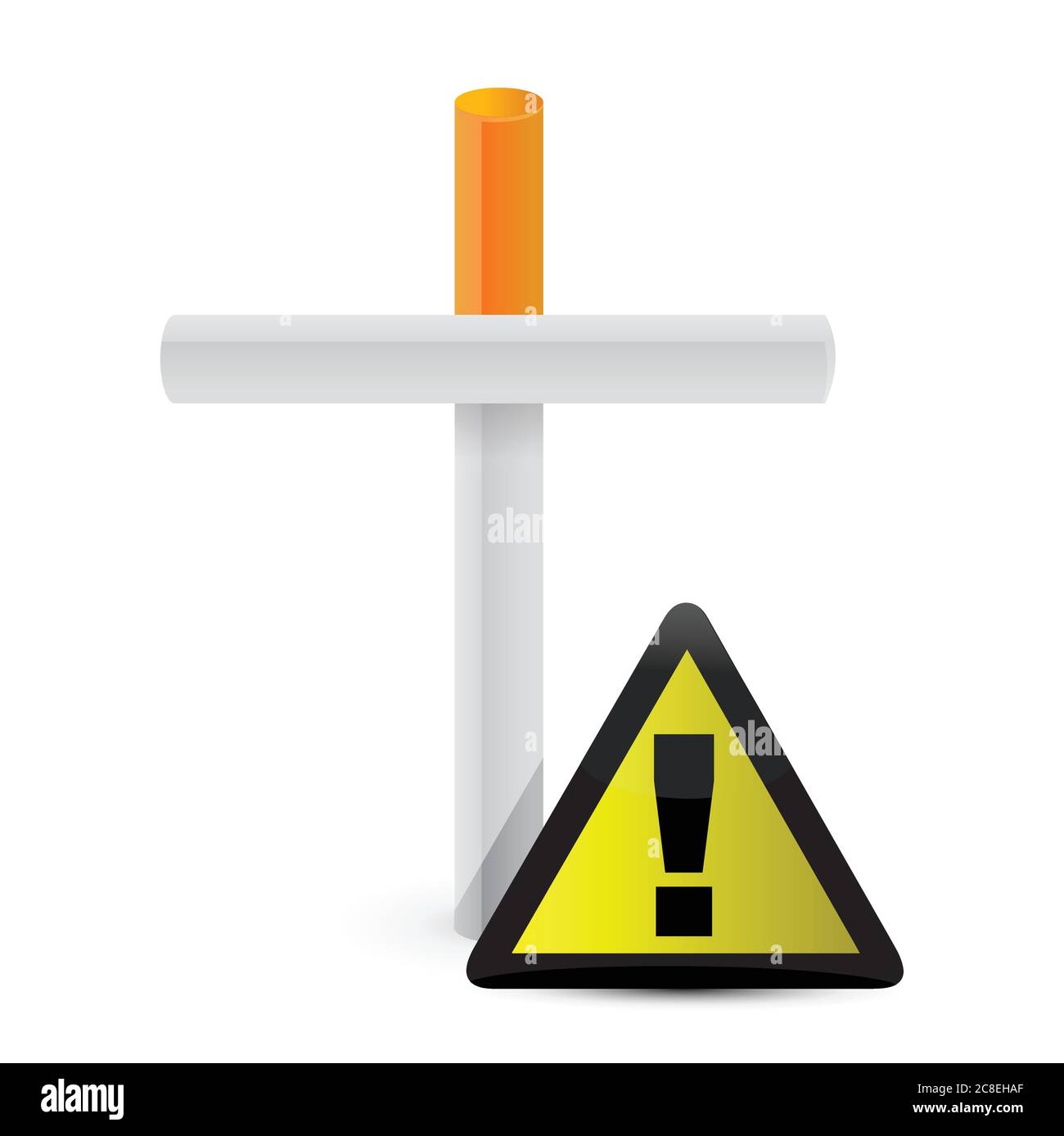 Cigarette cross and yellow sign. illustration design over white Stock Vector