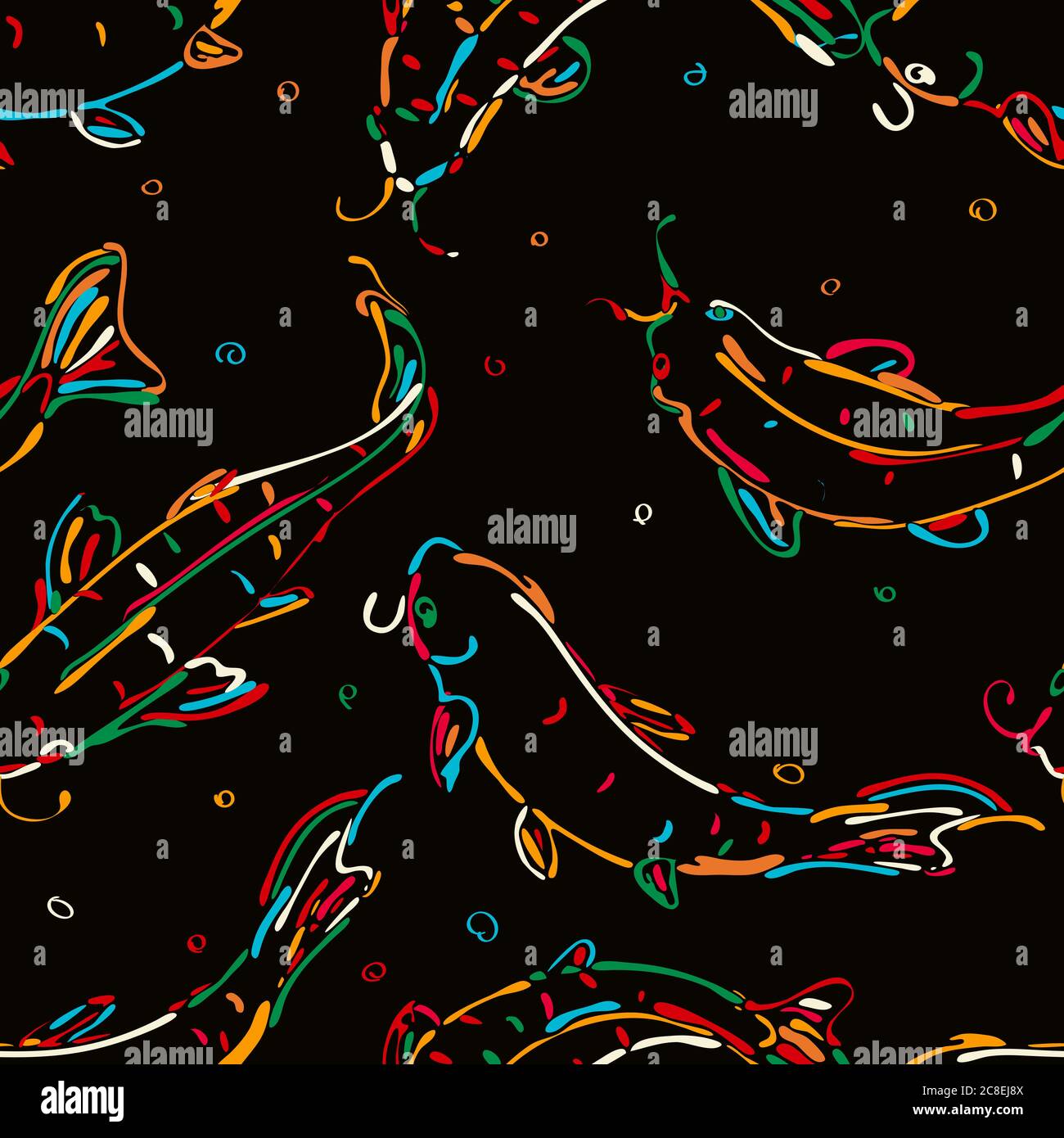 Stylized koi fish background patternin colors, vector illustration Stock Vector