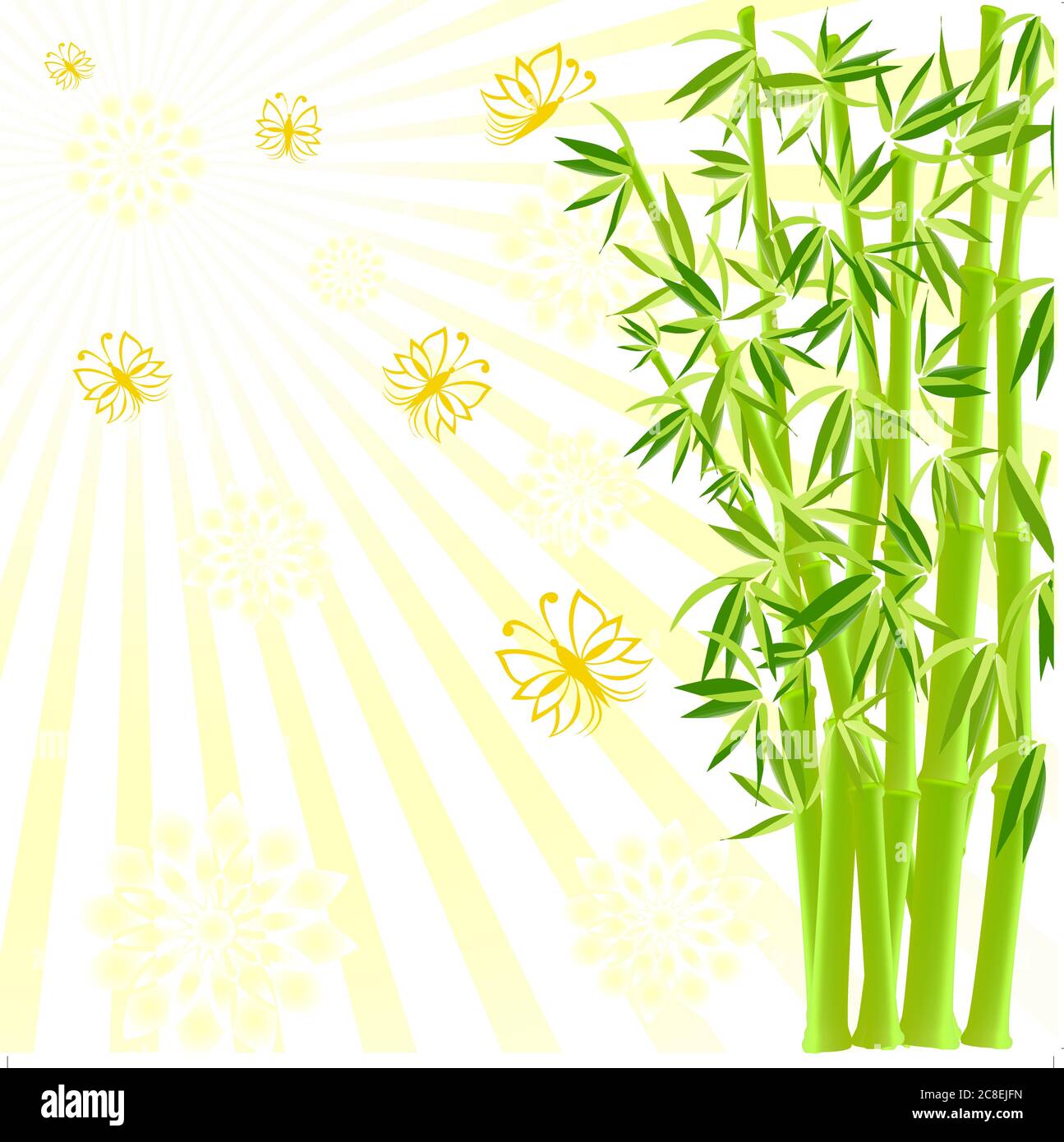vector illustration of a bamboo with butterflies on sunny background Stock Vector