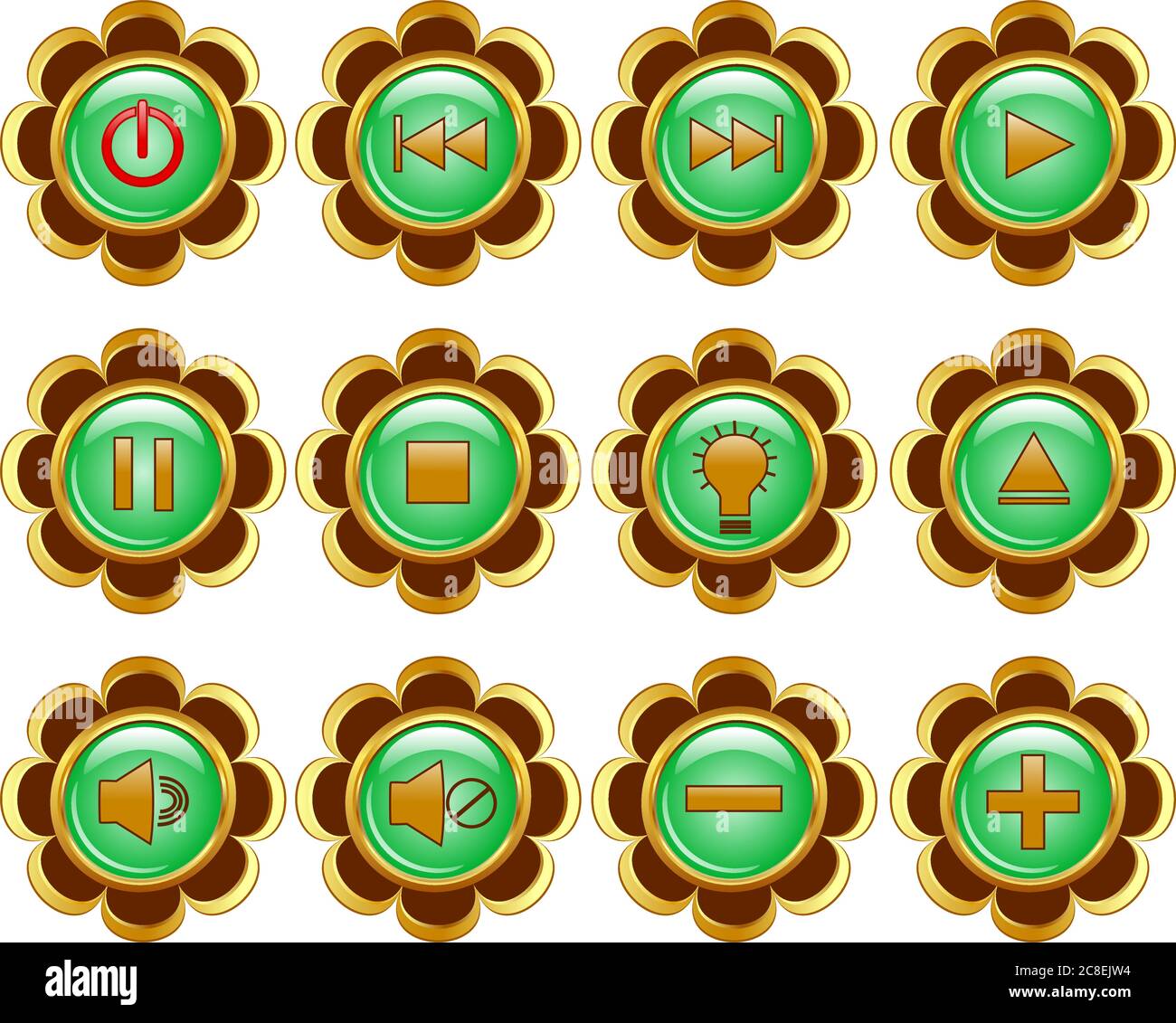 vector illustration of a set of a flower media buttons. Stock Vector