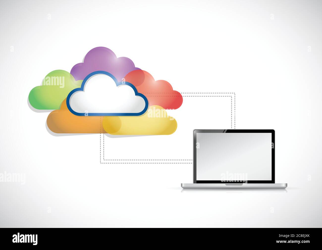 Laptop colorful cloud computing connection illustration over a white ...