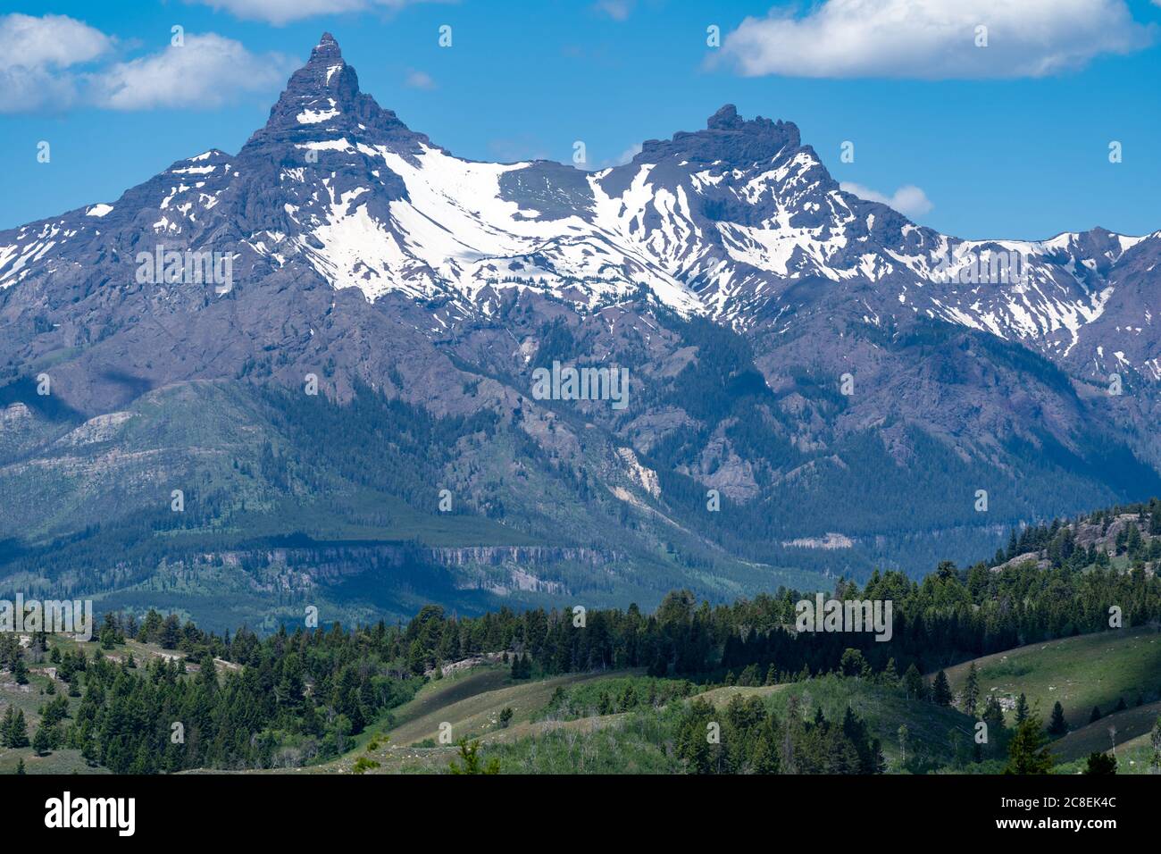Beautiful Clarks Fork Overlook along the Beartooth Highway in Wyoming and Montana Stock Photo