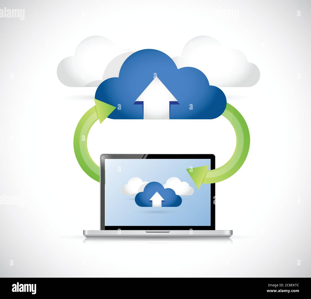 Laptop connected to a set of clouds. arrows connection illustration design Stock Vector
