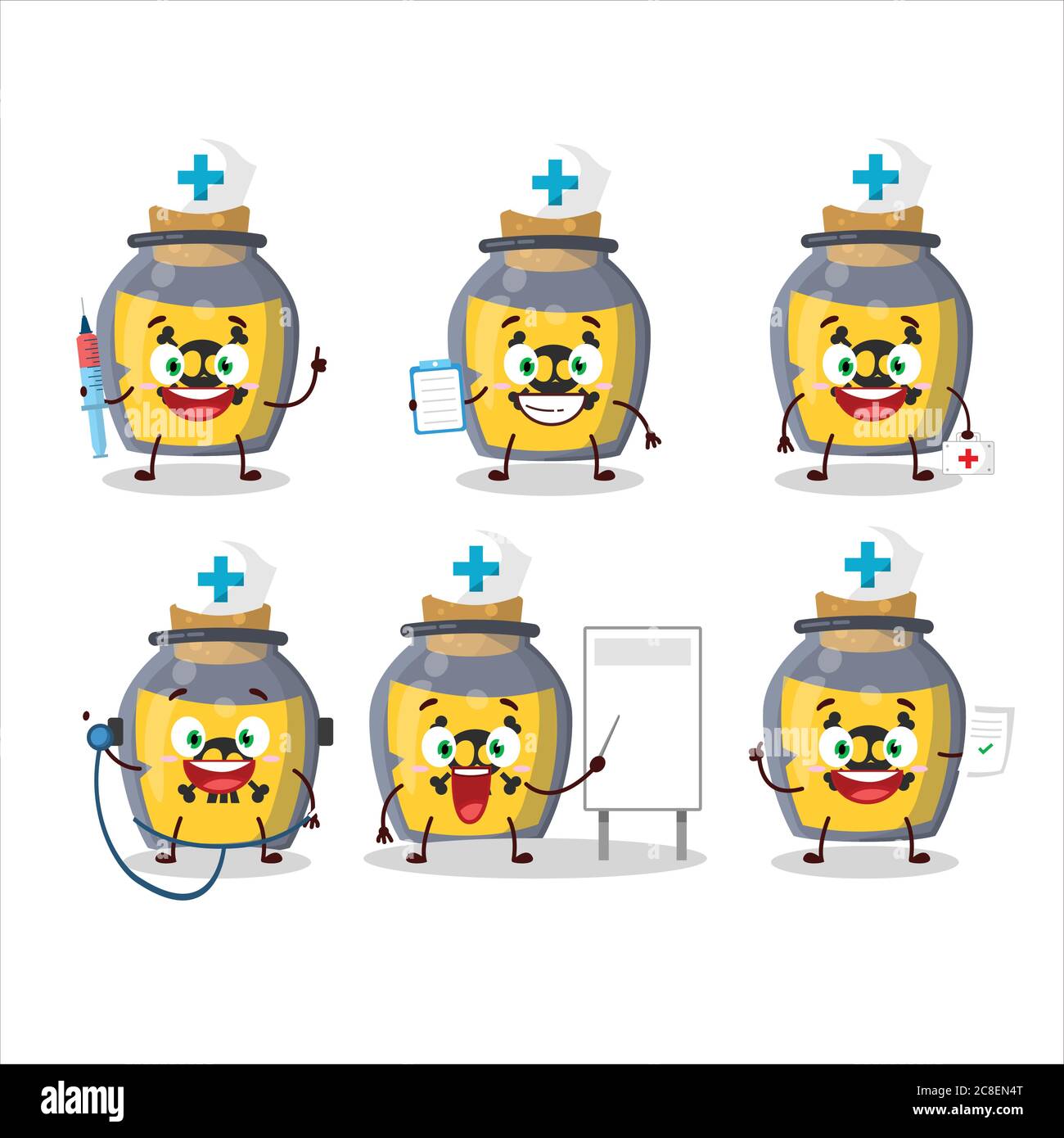 Doctor profession emoticon with dangerous potion cartoon character Stock Vector