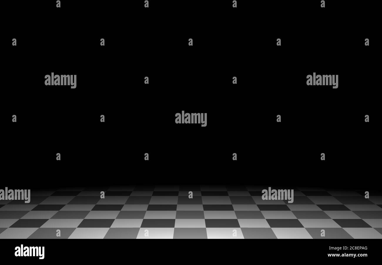 black and white tile floor and spotlight in the dark room Stock Vector