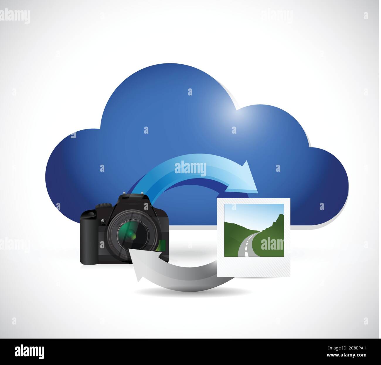 Cloud computing phone and pictures illustration design over a white background Stock Vector