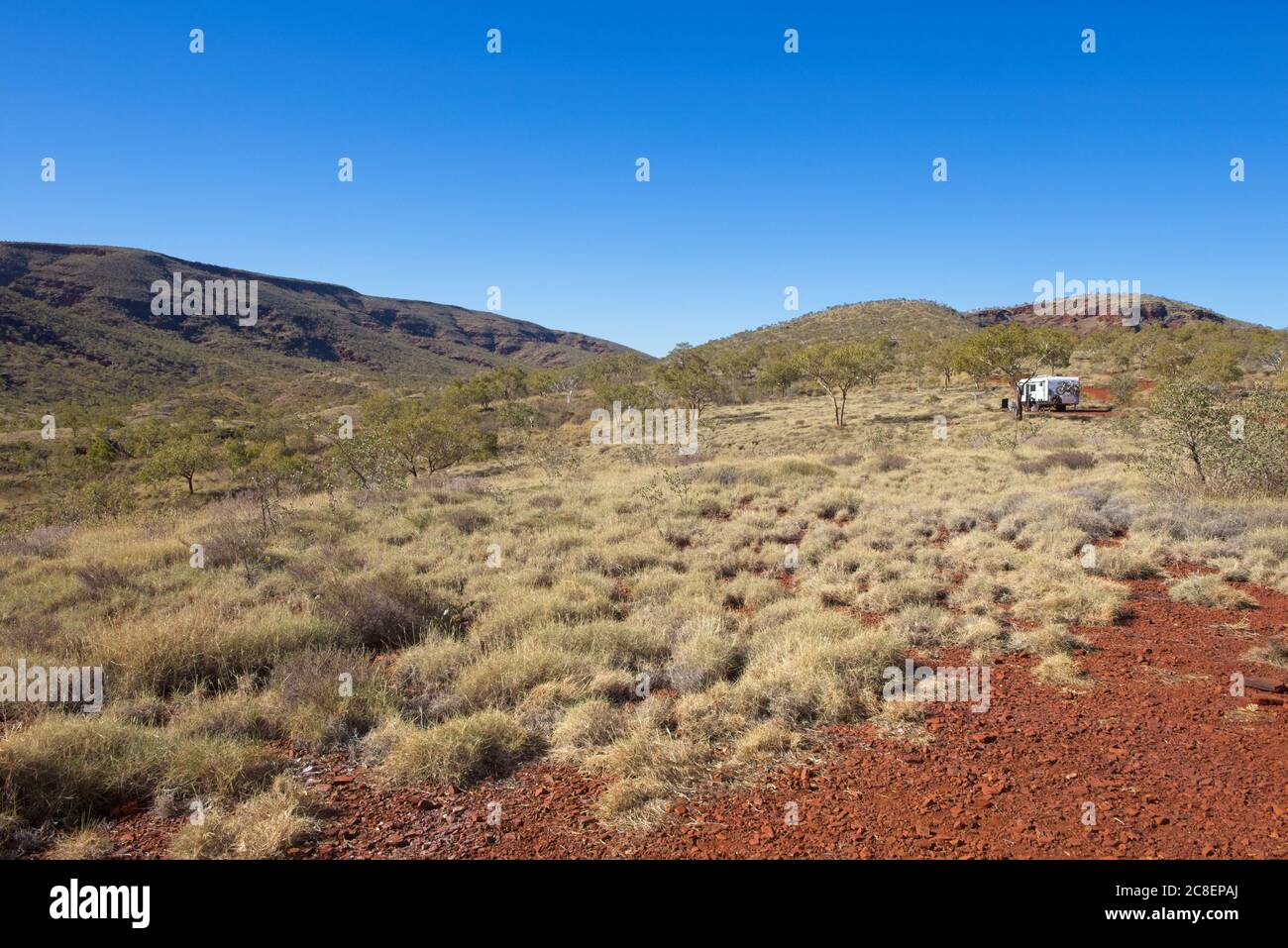 Bush camping in remote outback Australia, with panoramic view of