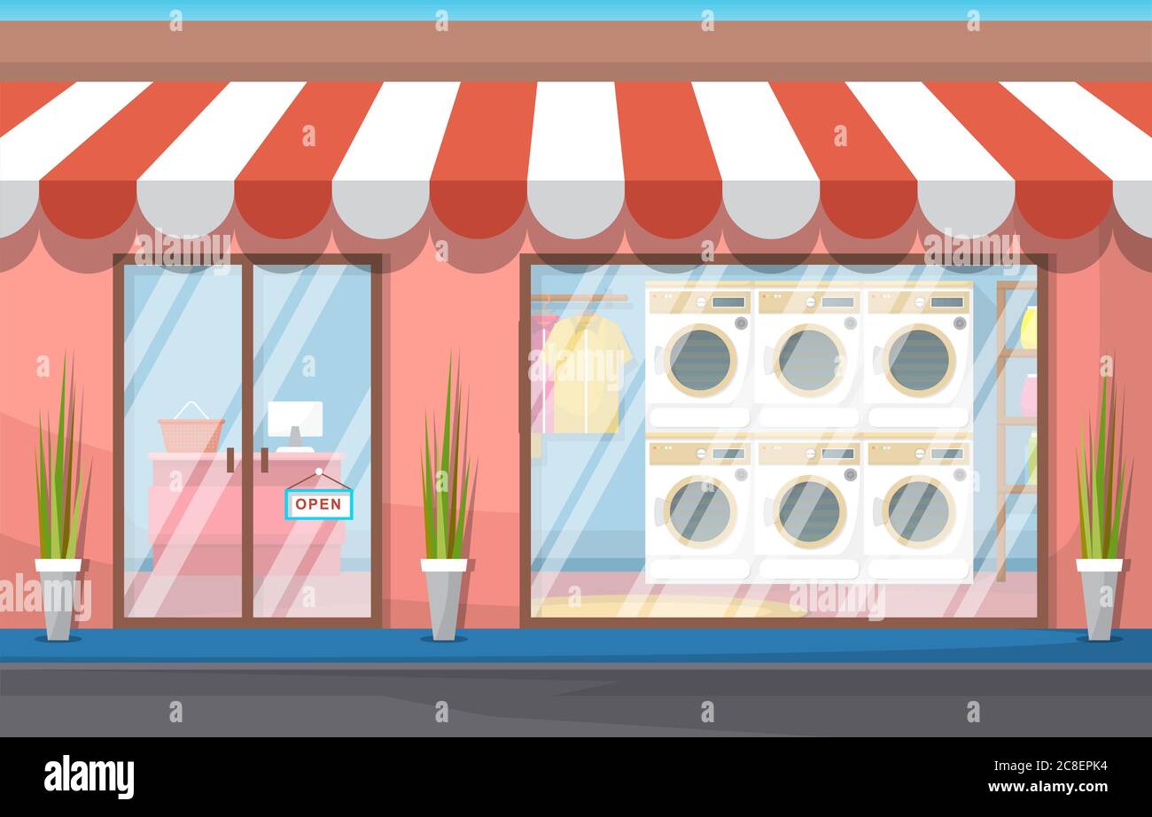 Clean Care Laundromat Clothes Washing Machine Laundry Service Stock