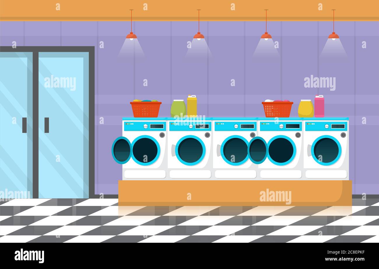 Clean Laundromat Washing Machine Laundry Tools Modern Interior Stock