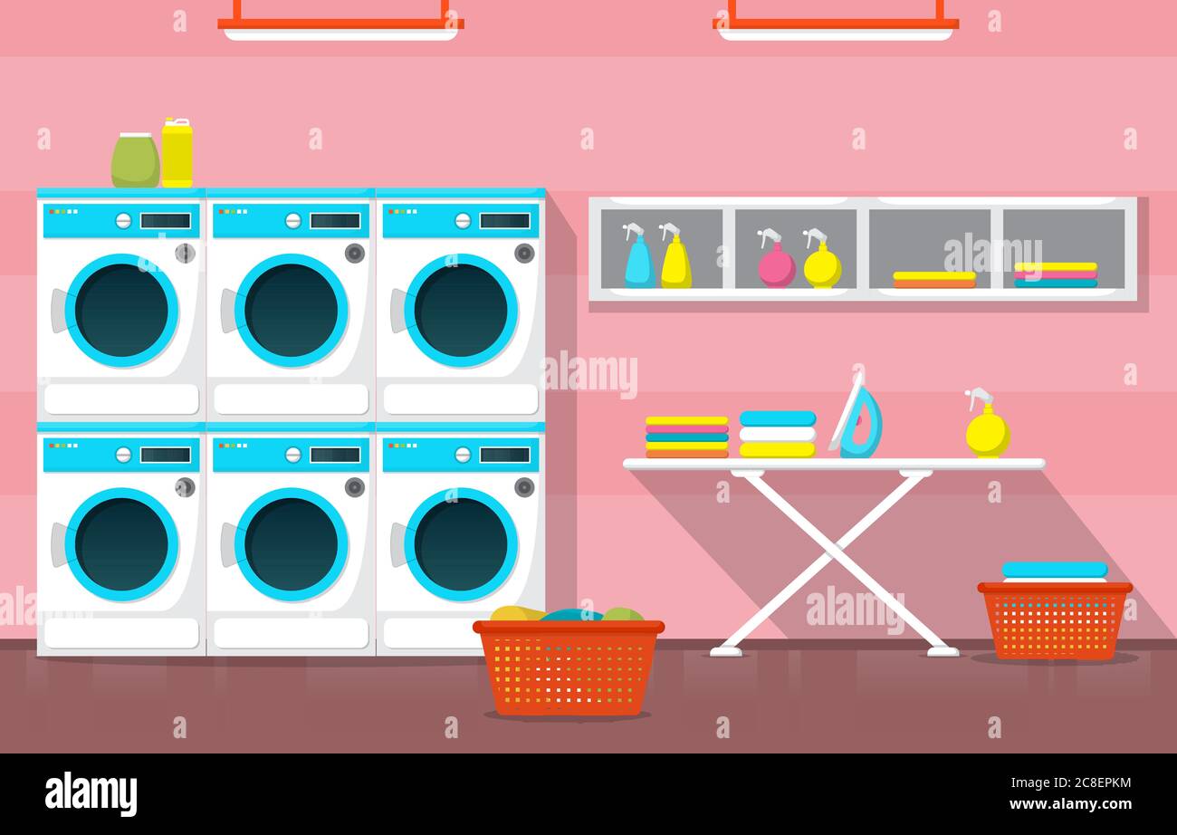 Clean Laundromat Washing Machine Laundry Tools Modern Interior Stock