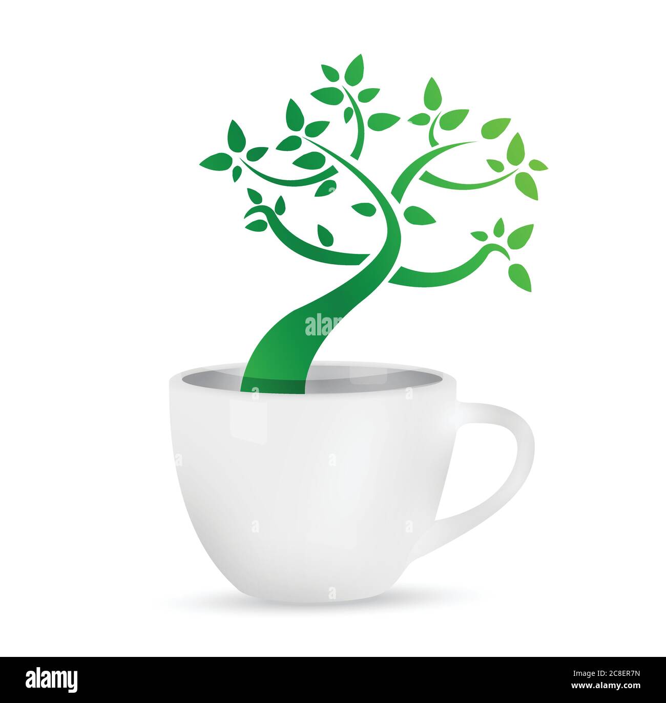 Coffee mug with a tree growing inside. illustration design over white Stock Vector